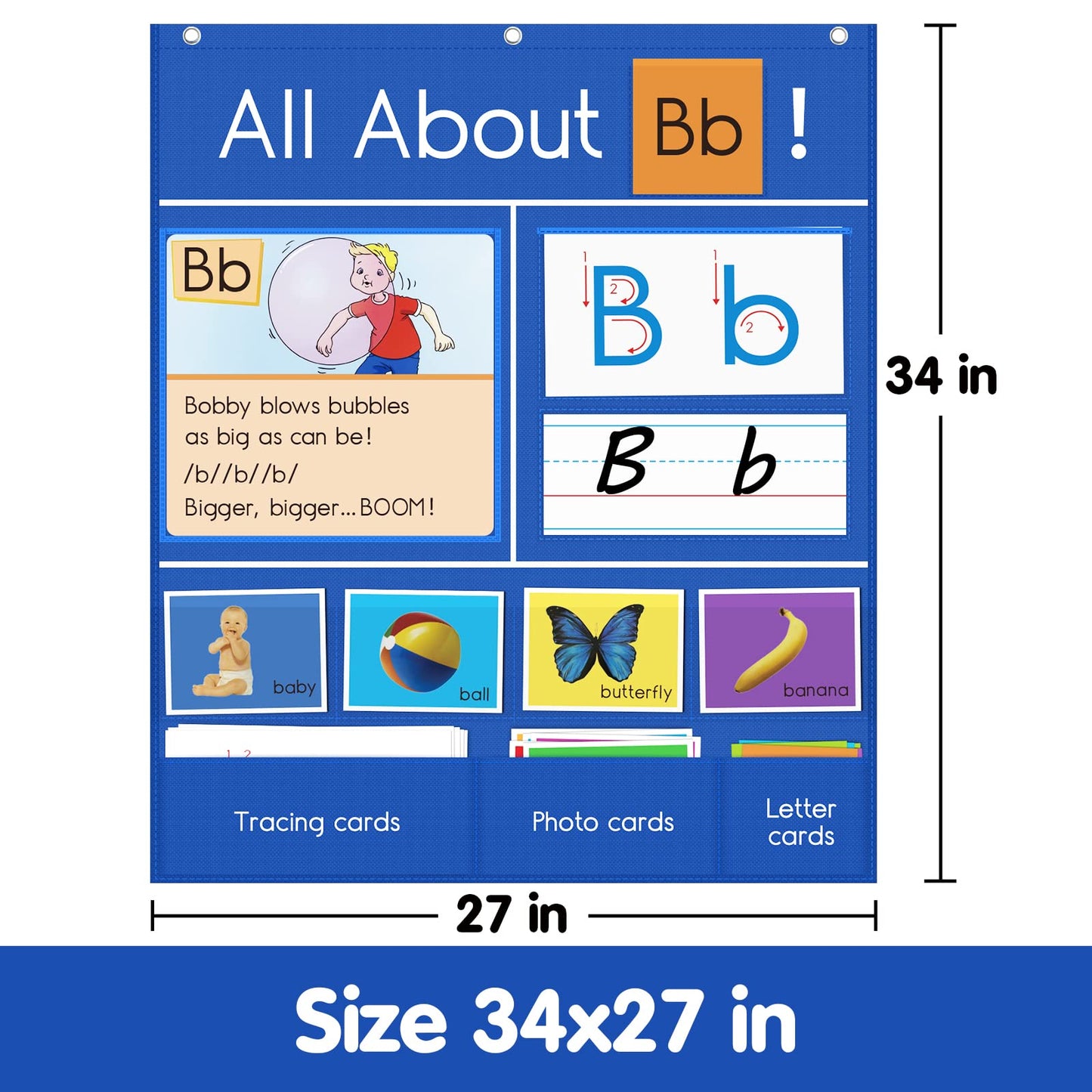 Auchq All About Letter Pocket Chart, Letter of The Day/Week Activity Wall-Provides Student Daily Practice in Learning The Alphabet, Chants, Words-Great for Classroom Homeschool 34" x 27"
