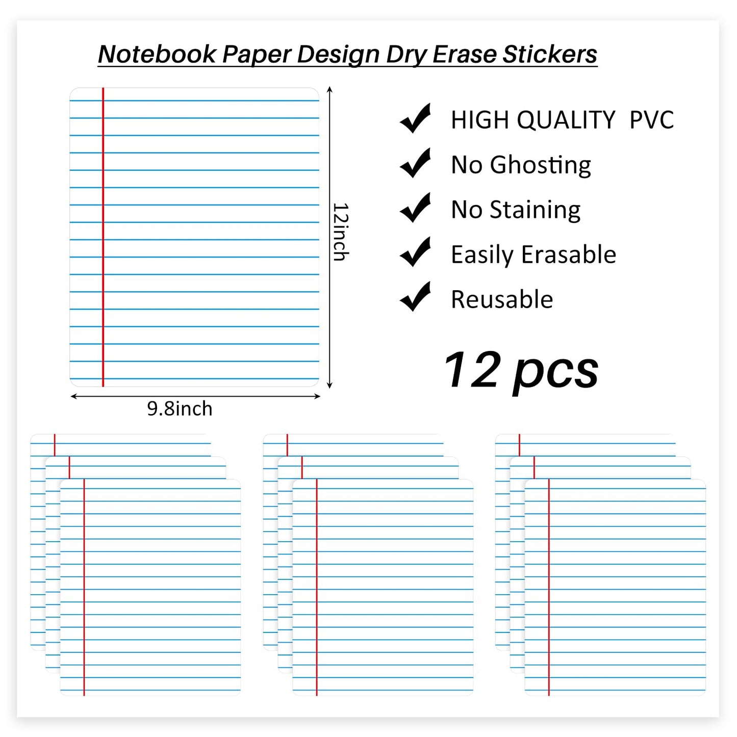 Lincia 12 Pcs Large 12'' Dry Erase Dots for Classroom Table Removable Dry Erase Circles Table Dots for Wall Decals, Whiteboards, Desks, Wall Decals Student, Teacher School Supplies