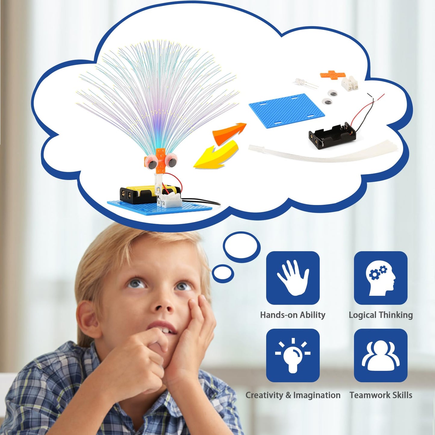 7 Set Bulk STEM Kit Individual Craft Kits for Kids, Science Projects Crafts Group Activity, Light Experiments Circuit Toys, Fun Fiber Optic STEAM Activities for Boys Girls Age 8-13 8-10 8-12 8 10 Year