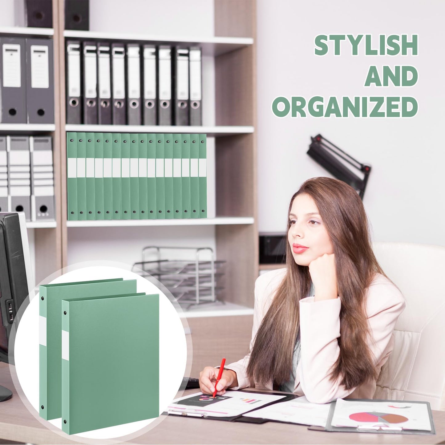 Henoyso 26 Pack 0.5 Inch Plastic 3 Ring Binder Round Ring, Bulk 1/2 Inch Flexible Binders Hold 140 Sheets Letter Size with Pocket, Document Organizer for Back to School Classroom Office (Sage Green)