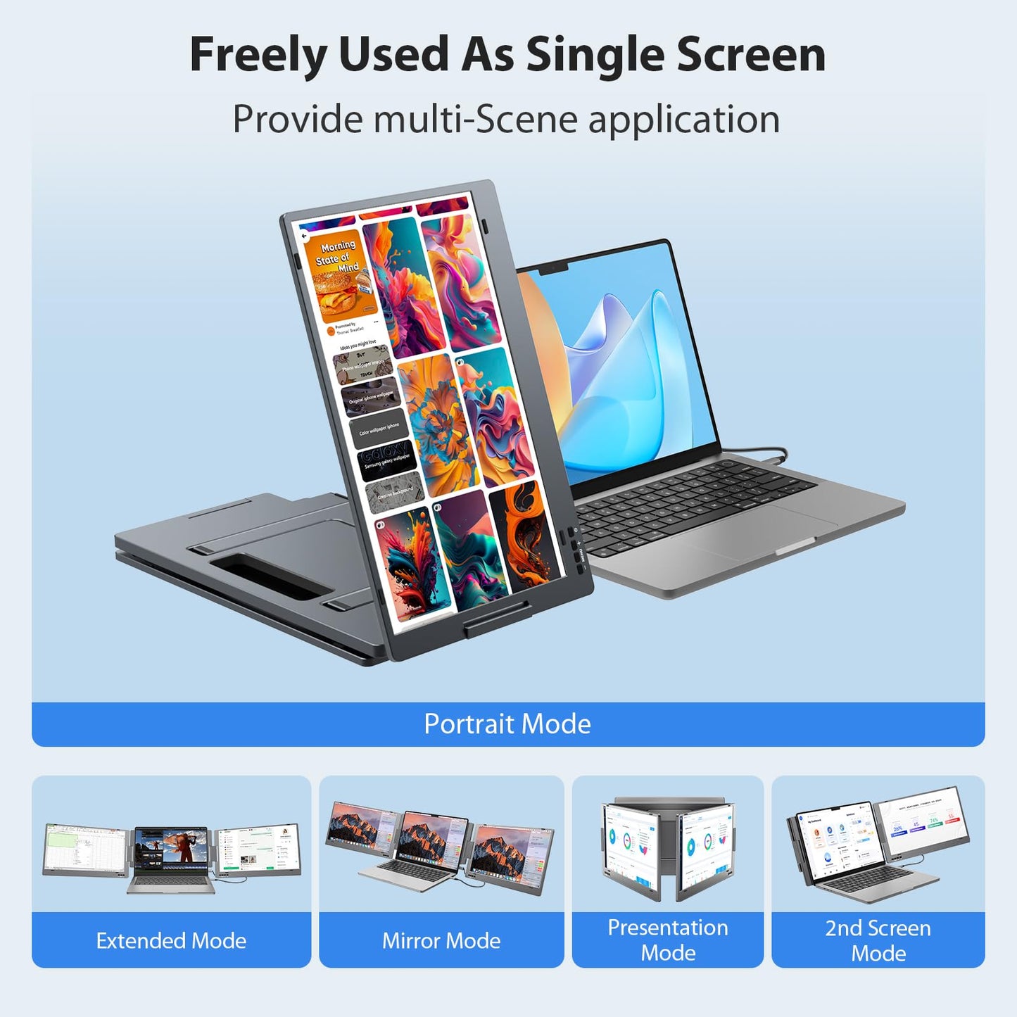 KYY Triple Laptop Screen Extender, 15.6" 1080P FHD IPS Dual Portable Extended Monitor, USB C Travel Display for 12-17'' Laptop, 210°Rotation & Kickstand, Plug and Play (Windows Only)
