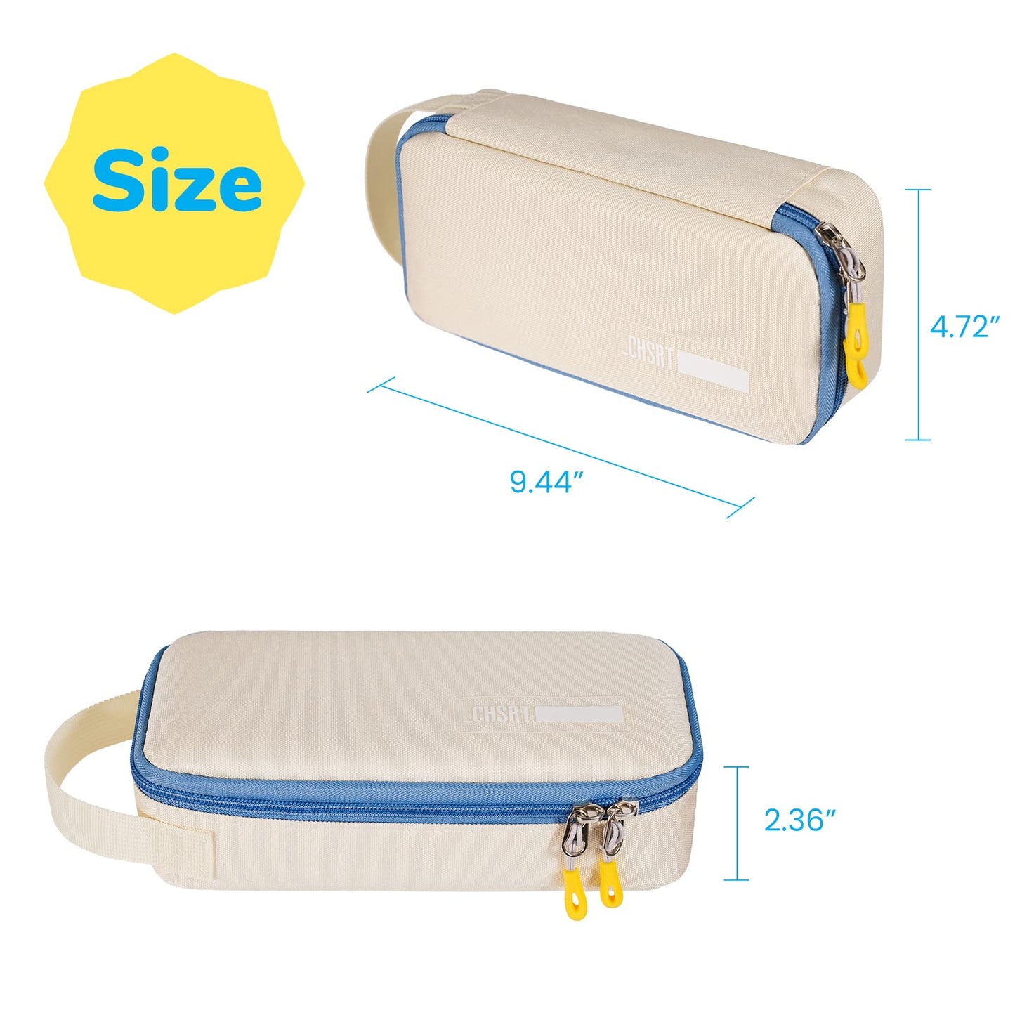 ECHSRT Pencil Case for Men Women, Large Pen Bag for Adults, Portable Pencil Pouch Aesthetic with Handle, Zipper Cases for Office Organizer Beige