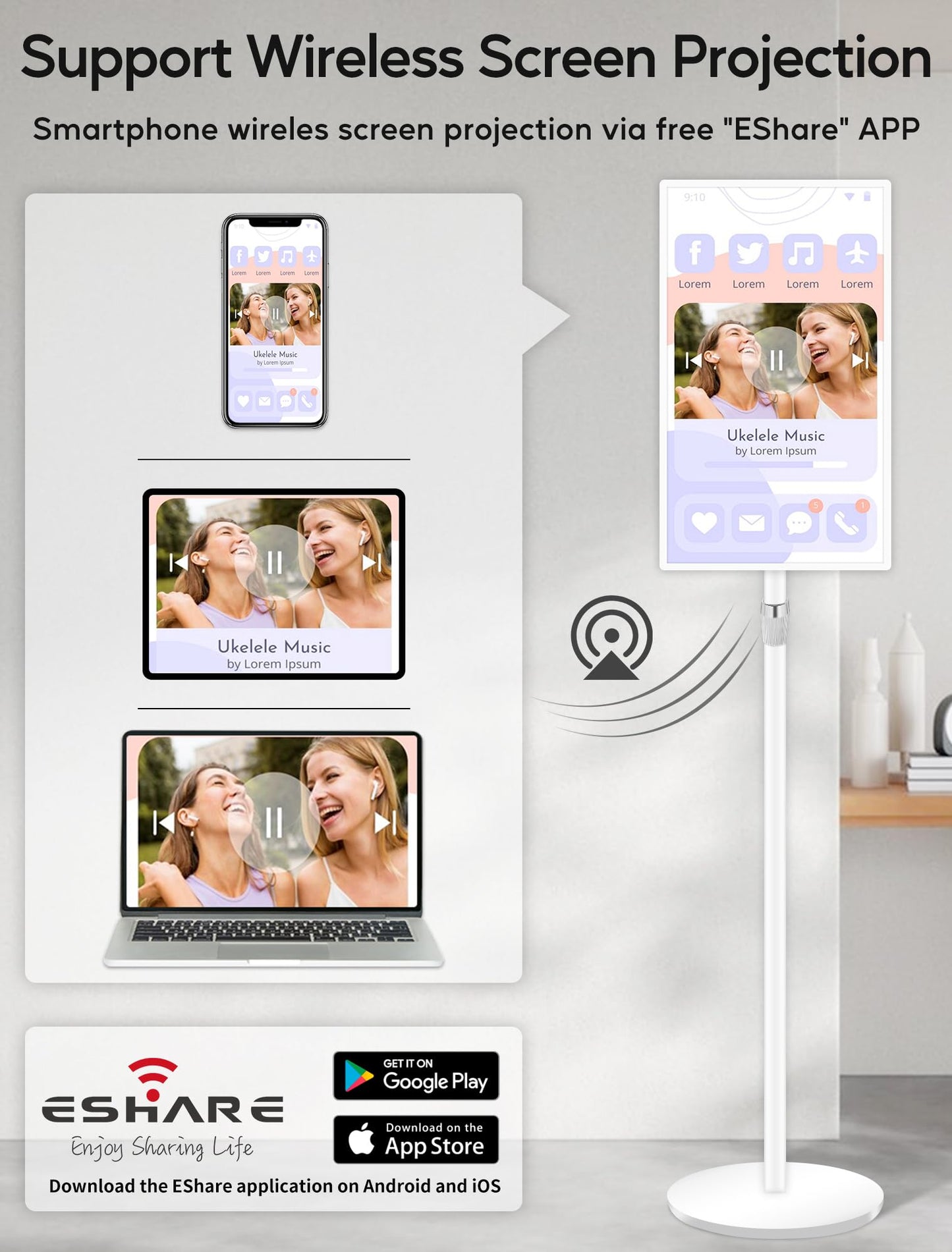 15.6" Digital Signage with 10000mAh Battery, Capacitive Touchscreen Advertising Display, Adjustable Stand, Android 13 Commercial LCD Monitor with Auto Play, Wireless Screen Mirroring, 2+32GB, White