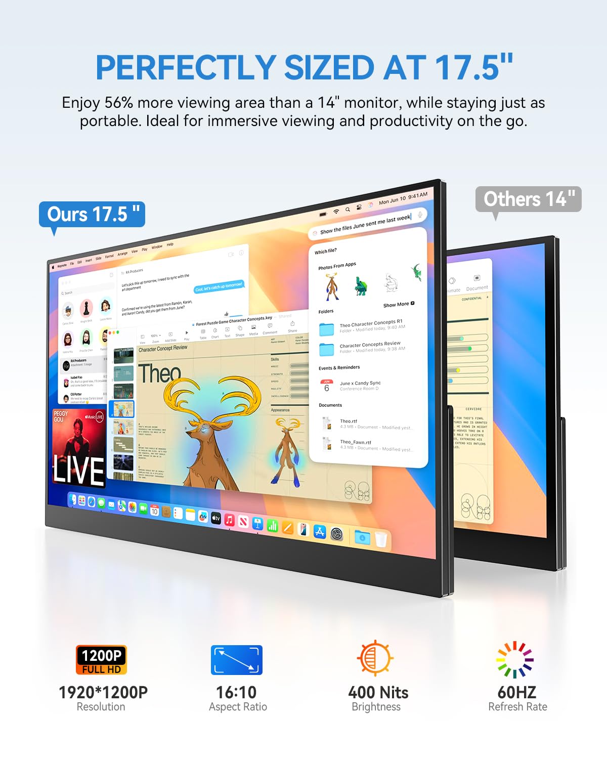 UPERFECT 17.5" Portable Monitor 1920×1200 FHD 16:10 IPS 125% sRGB 400 nits USB-C & HDMI Laptop Extender with 180° Adjustable Stand, Travel Second Screen for MacBook, PC, Phone & Gaming
