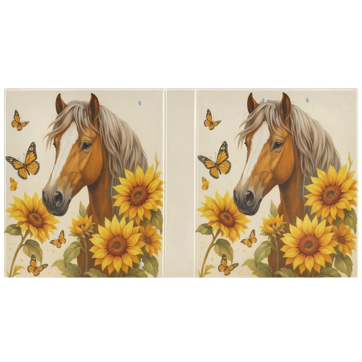 Horse Round Ring Binders 1.5 Inch Butterfly Sunflower 3 Ring Clipboard Binder for Office School Work Supplies File Folder Document 200 Sheet Capacity Easy Open