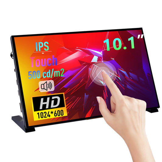 GeeekPi 10.1 Inch Capacitive Touchscreen Display, 1024x600 IPS LCD with Dual-Speaker, HDMI Portable Monitor for Raspberry Pi 5/4B/3B+/3B/B+/Zero/400, Win11/10/8/7, Free-Driver