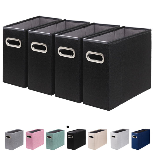 ComfortKeeper 4 Packs Letter Size File Organizer, File Folders Organizer, Fabric Storage Box, Collapsible Paper Organizer with Metal Handle, Smooth PVC Rails, Only Box (Black)