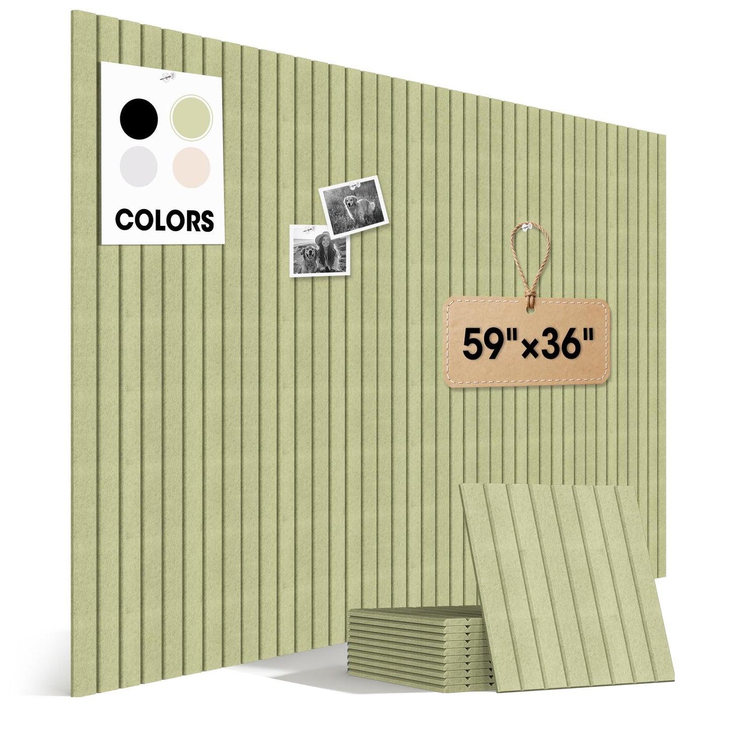 Large Cork Board for Walls 59" x 36",15 Pack 12"X12"Felt Bulletin Board Tiles with 120 Adhesive Tabs,Cork Board Alternative for Office Decor, Push Pin Board Wall Organizer-Sage Green