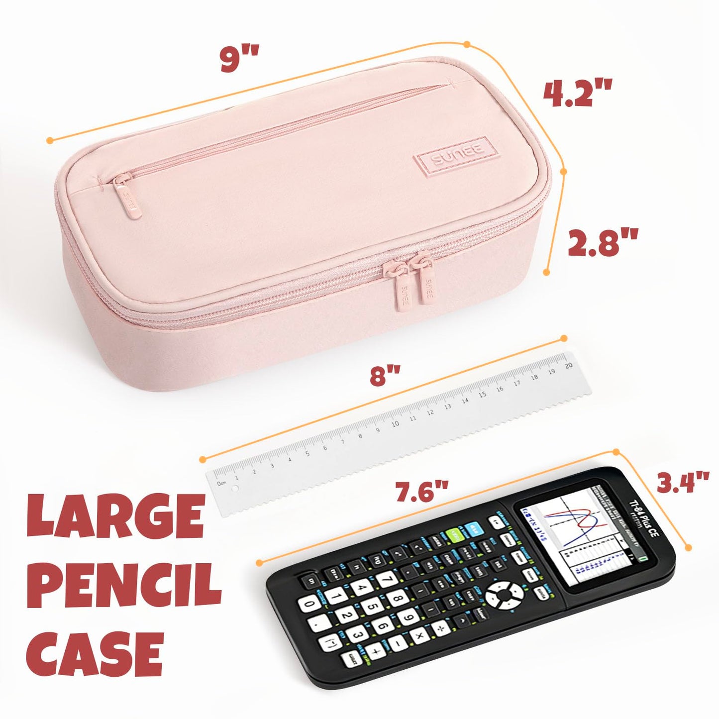 SUNEE Cute Pencil Case, Large Capacity Pencil Pouch, Big Storage Organizer for Stationery, Zipper Pen Bag,Back to School Supplies,Office Water-Repellent Nylon Pencil Bag for Teen Girls Boys,Light Pink