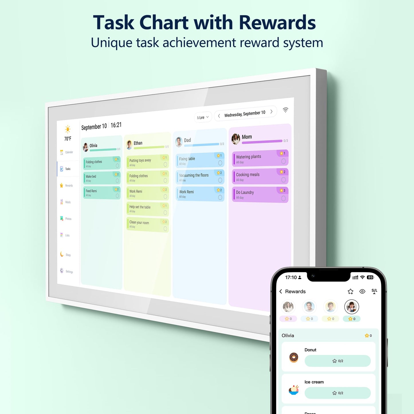 Digital Calendar, 21.5 Inch Electronic Calendar & Chore Chart, Smart Family Organizer with Interactive Touchscreen Display, Wall Mount or Desk Mount in Portrait or Landscape