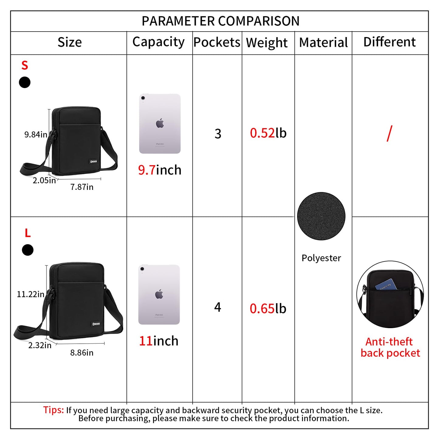 OSOCE Messenger Bag, Crossbody Bag Shoulder Bag for Men Water Resistant Man Bag Man Purse for Business Office, L