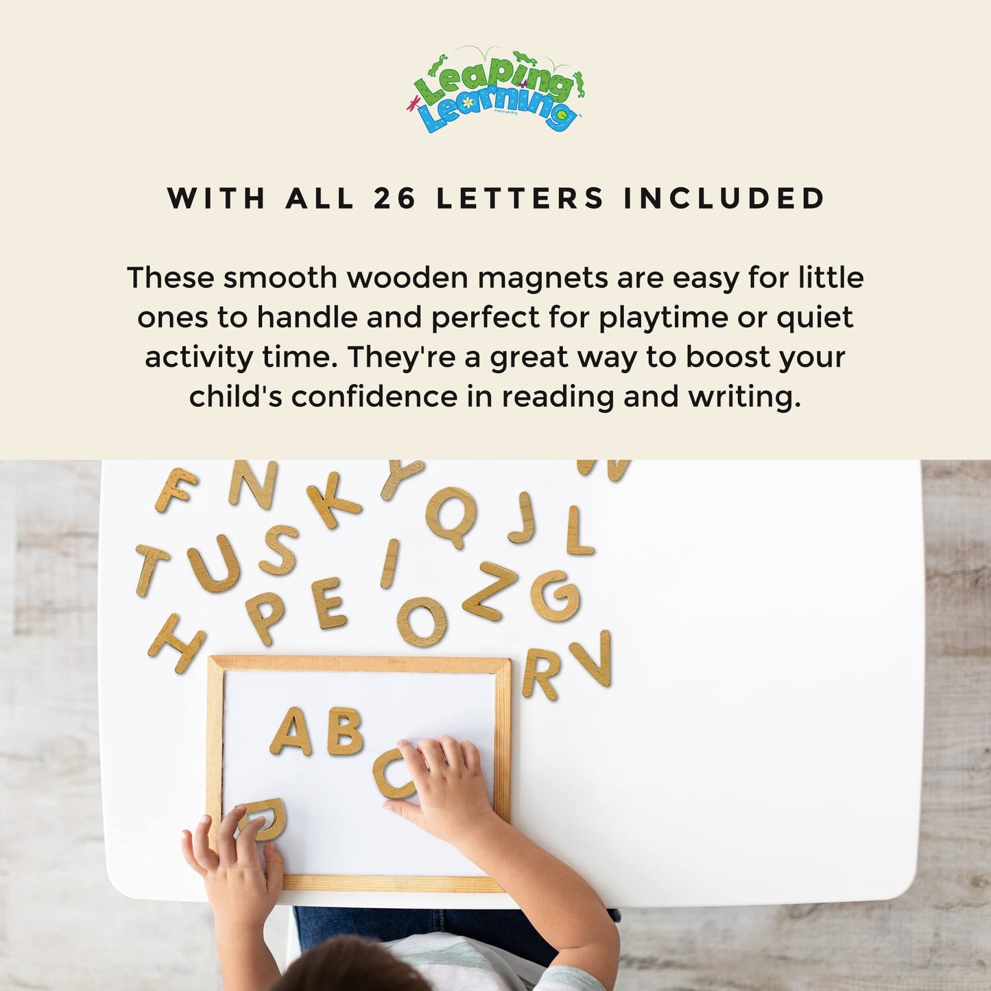LEAPING LEARNING Alphabet Magnets - Magnetic Letters for Kids, Wooden Letters for Learning & Classroom Supplies, Ideal for Refrigerators, School Board, & Early Literacy Educational Toys 3+ (Uppercase)