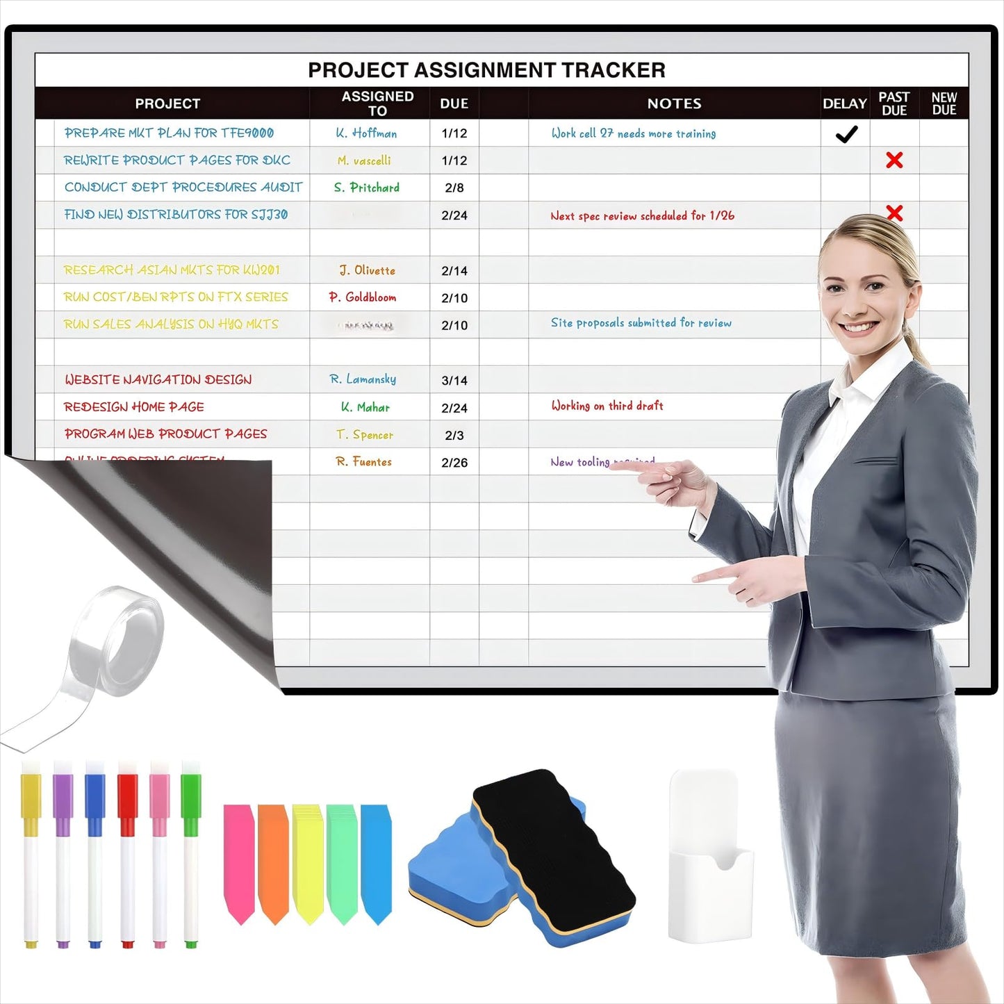 Lincia Large Magnetic Project Planning Management Vision Board 24 x 36 Reusable Office Whiteboard Make Ready Board Property Management Wall Project Planner for Managers Entrepreneurs