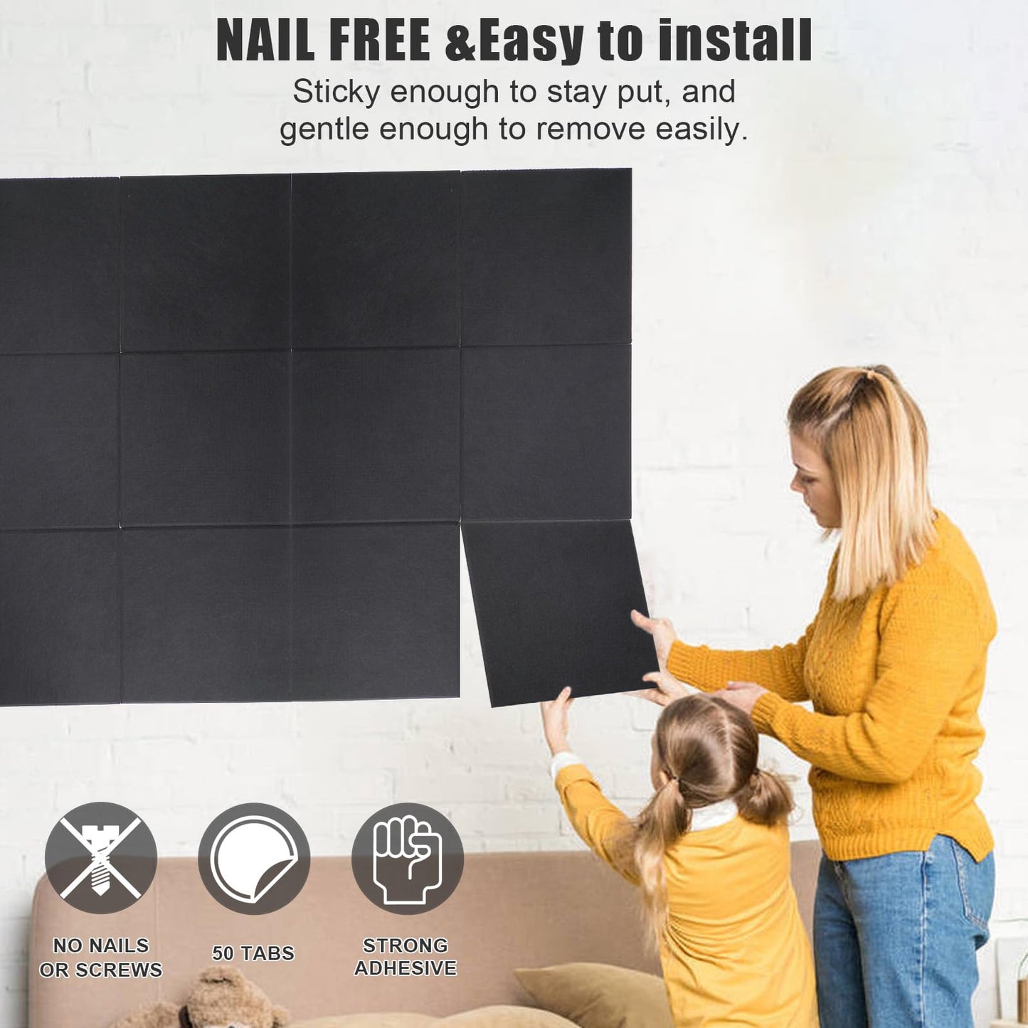 Large Cork Board Alternative 36" X 24" Bulletin Board - 6 Pack Removable Felt Wall Tiles with 15 pushpins, Large Cork Boards for Walls Cork Board for Office Pin Board Tack Board - Black