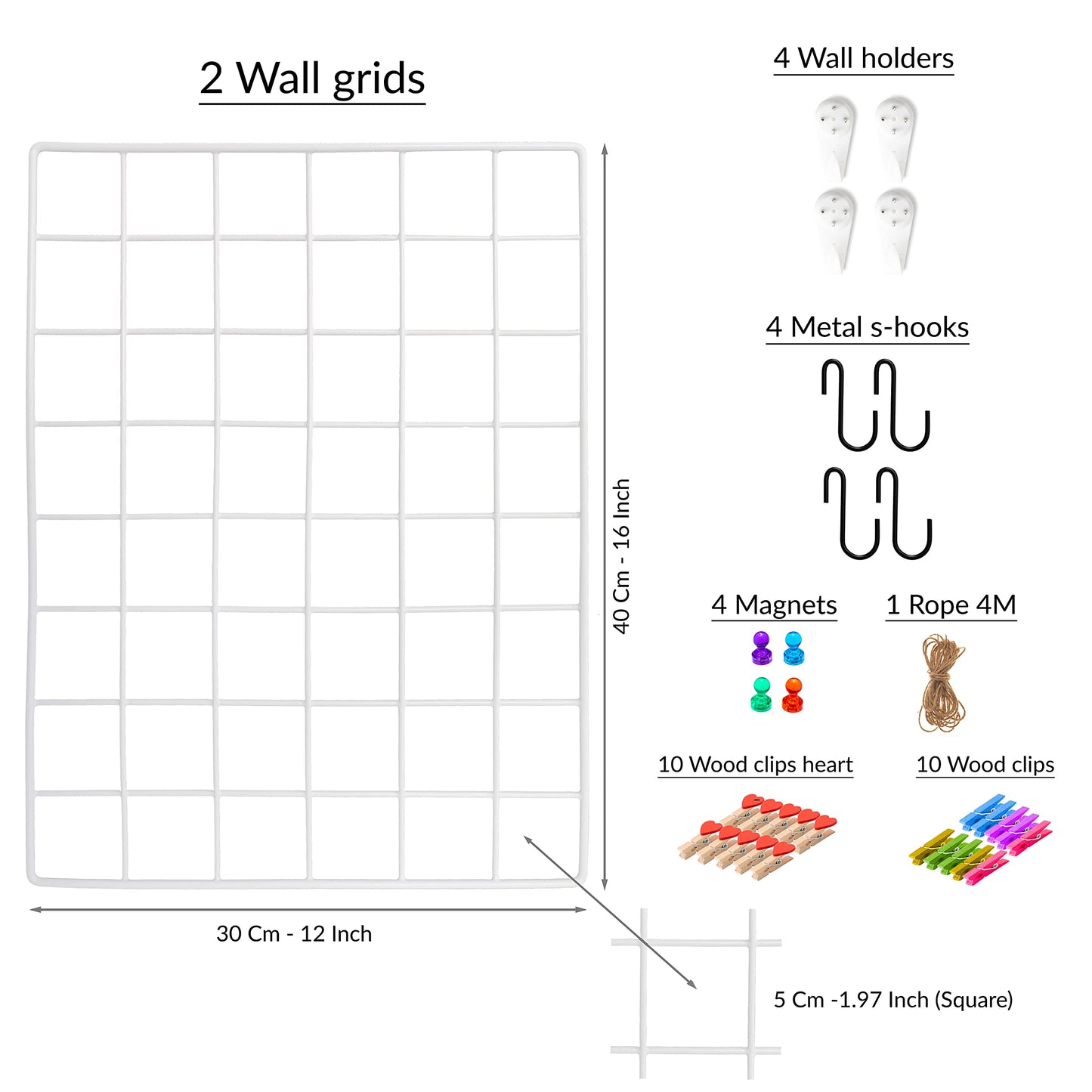ODOXIA 2 Pack Wire Wall Grid Panel | Photos & Pictures Display Grid Wall Panels | White, Magnetic & Metal Grid | Photo Grid | Wire Board | Hanging Home, Office & Kitchen Décor