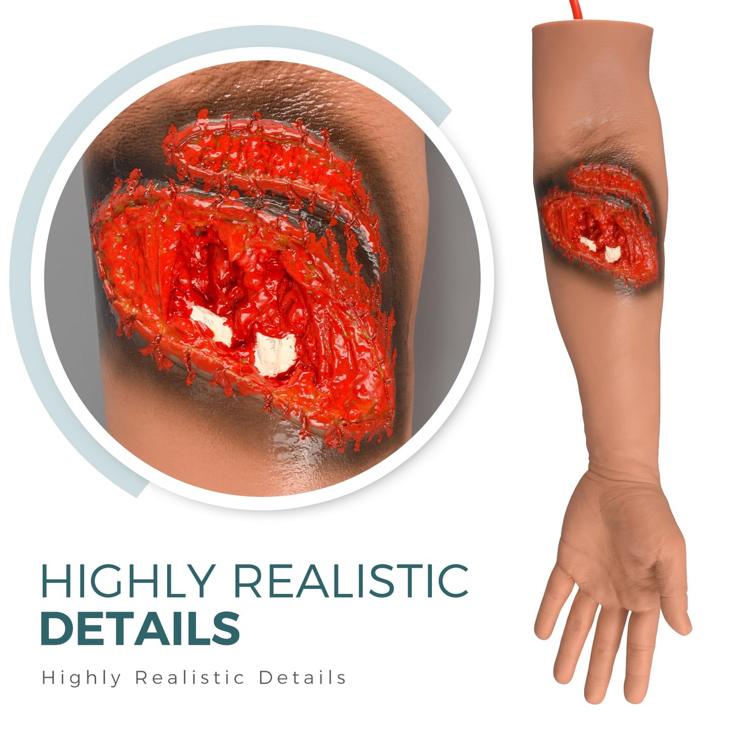 Laceration Wound Simulation Arm Kit - Medical Training Model with Fracture & Wound Packing for Nursing Students - Hemostasis Control & Immobilization Trainer for First Aid, EMT, Surgery Education