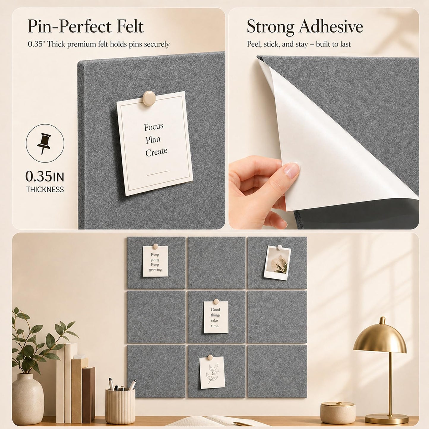 Baysola Felt Bulletin Board Panels 48 x 36 Inch Self Adhesive Wall Tiles Cork Board Alternative for Office Classroom Photos Notes 12 Pack