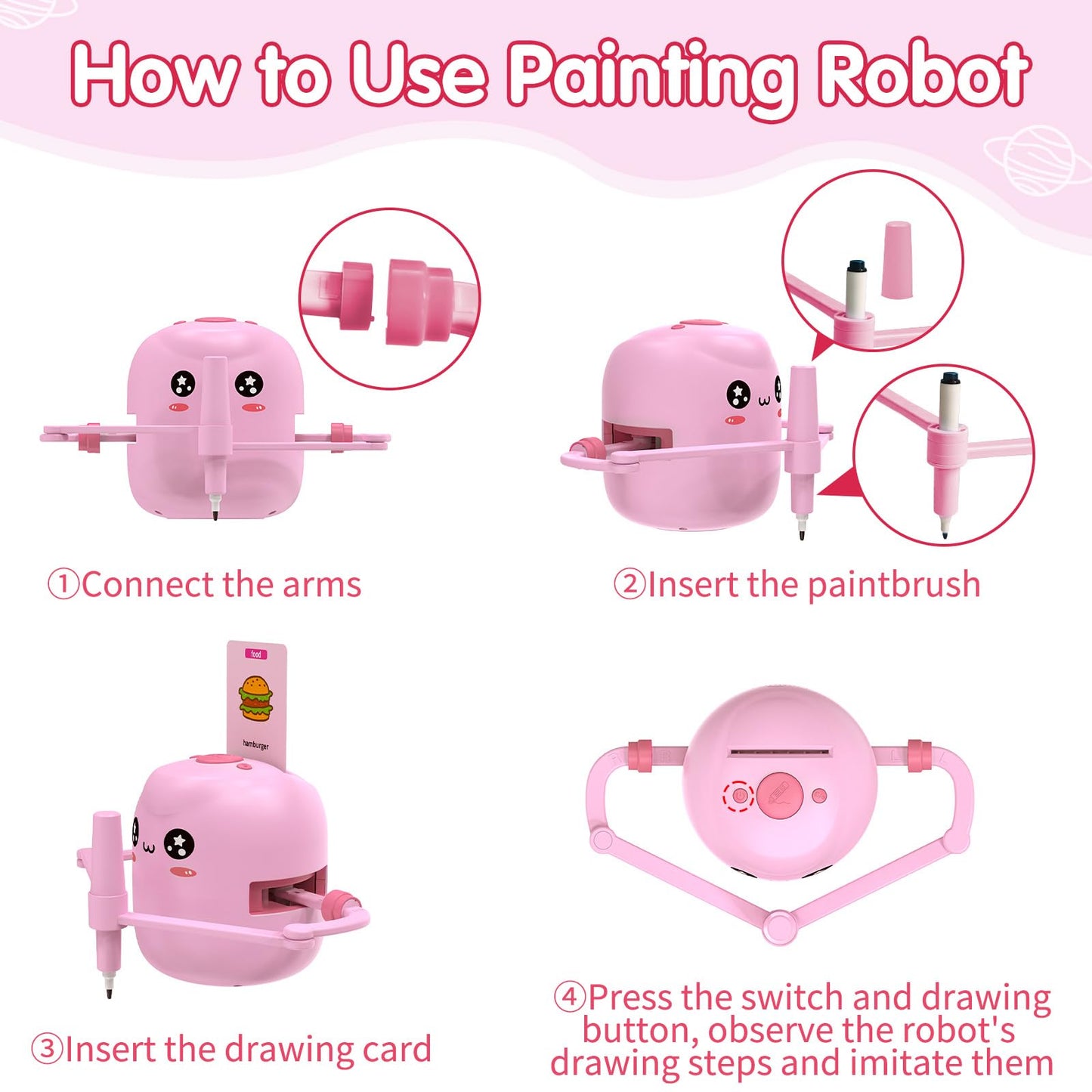 Drawing Robot for Kids, Voice Interactive Educational Drawing Robot, Montessori Painting Learning Toys with 150 Cards, Christmas Birthday Party Gift for 3 4 5 6 7 8 Years Old Girls Boys