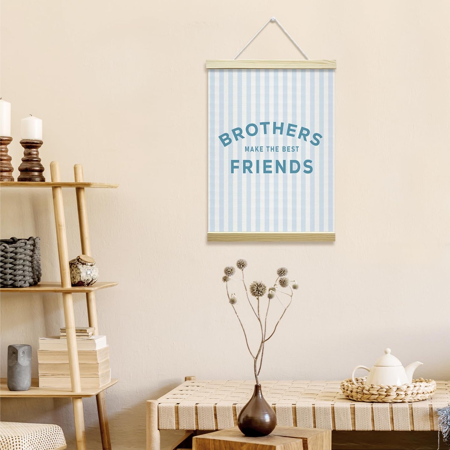 Nopoben Blue Stripes Poster Hanger Frame - Brothers Make the Best Friends, Kids Room Wall Art With Wooden Poster Hanger, Boys Bedroom Playroom Game Room Decor(12x16 Inches)-05
