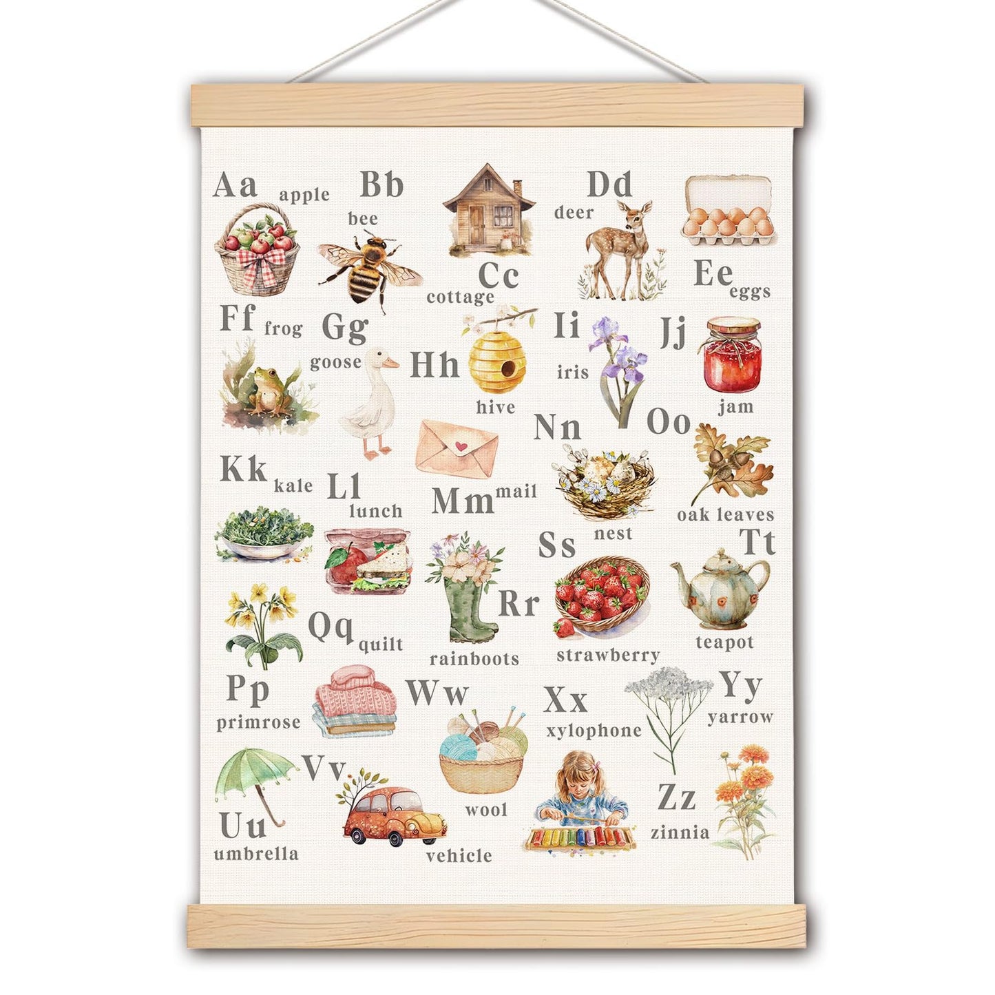 DNEULYR Rustic Alphabet Toddler Room Wall Art Poster, Farmhouse Nursery Wall Decor, ABC Chart Educational Poster Hanger Frame for Kids Room Nursery Playroom Classroom, 12x16 Inches