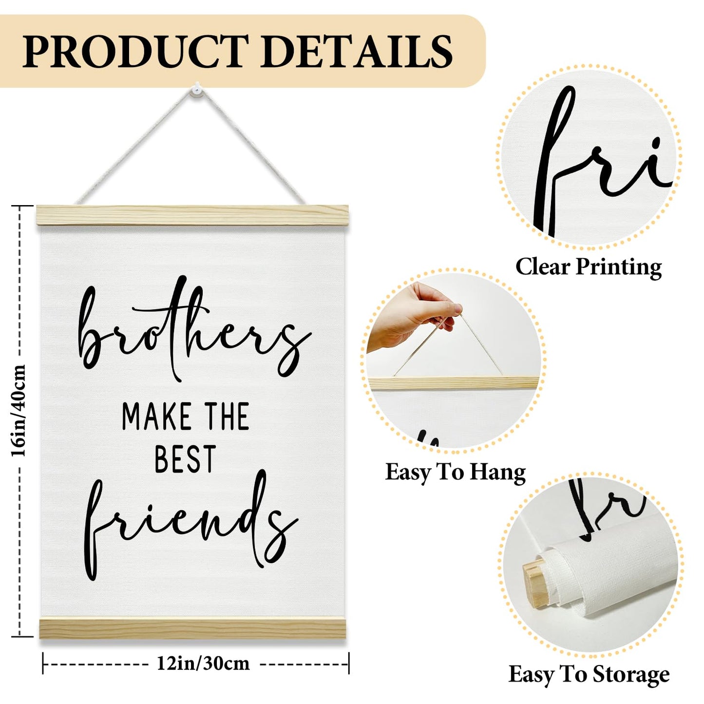Nopoben Brothers Poster Hanger Frame - Brothers Make the Best Friends, Kids Room Wall Art With Wooden Poster Hanger, Playroom Boys Bedroom Game Room Decor(12x16 Inches)-06