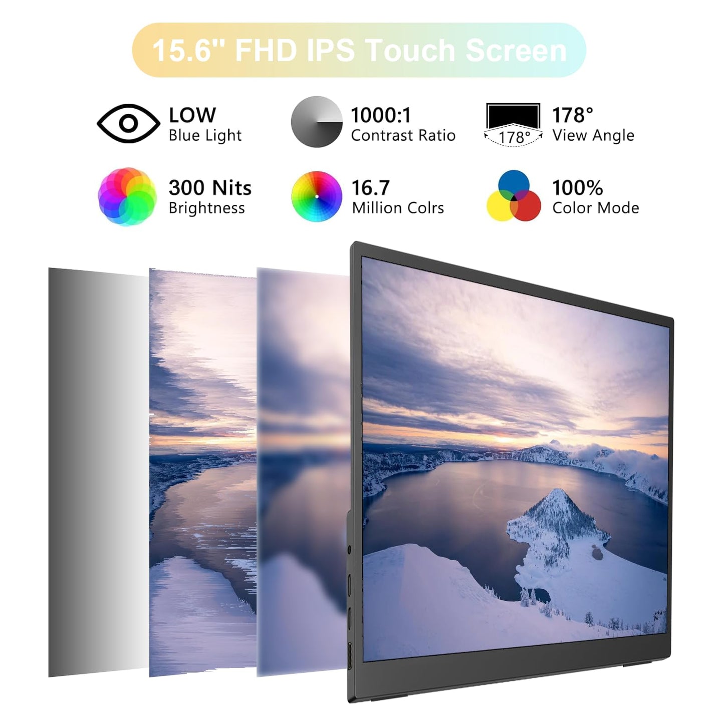 IBW 15.6" Portable Monitor Touchscreen,1080P FHD IPS Travel Monitor with Tempered Glass, 10-Point Touch, Dual Speakers & Kickstand, USB-C HDMI External Monitor for Laptop MacBook Phone PS5 Switch Xbox