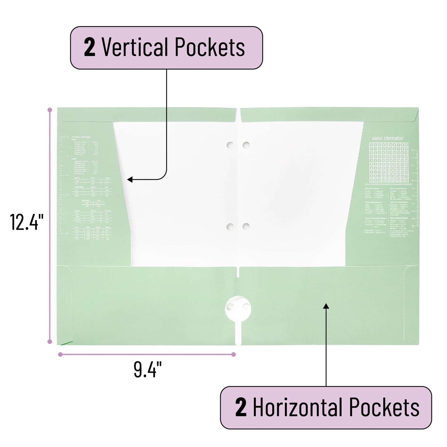 Mr. Pen- 4-Pocket Folders, 24 Pack, 12.5" x 9.5", Pastel Colors, Tear-Resistant Paper Folders Bulk with Pockets 3 Holes Punched, High Capacity, Includes Rulers and Conversion Charts for School