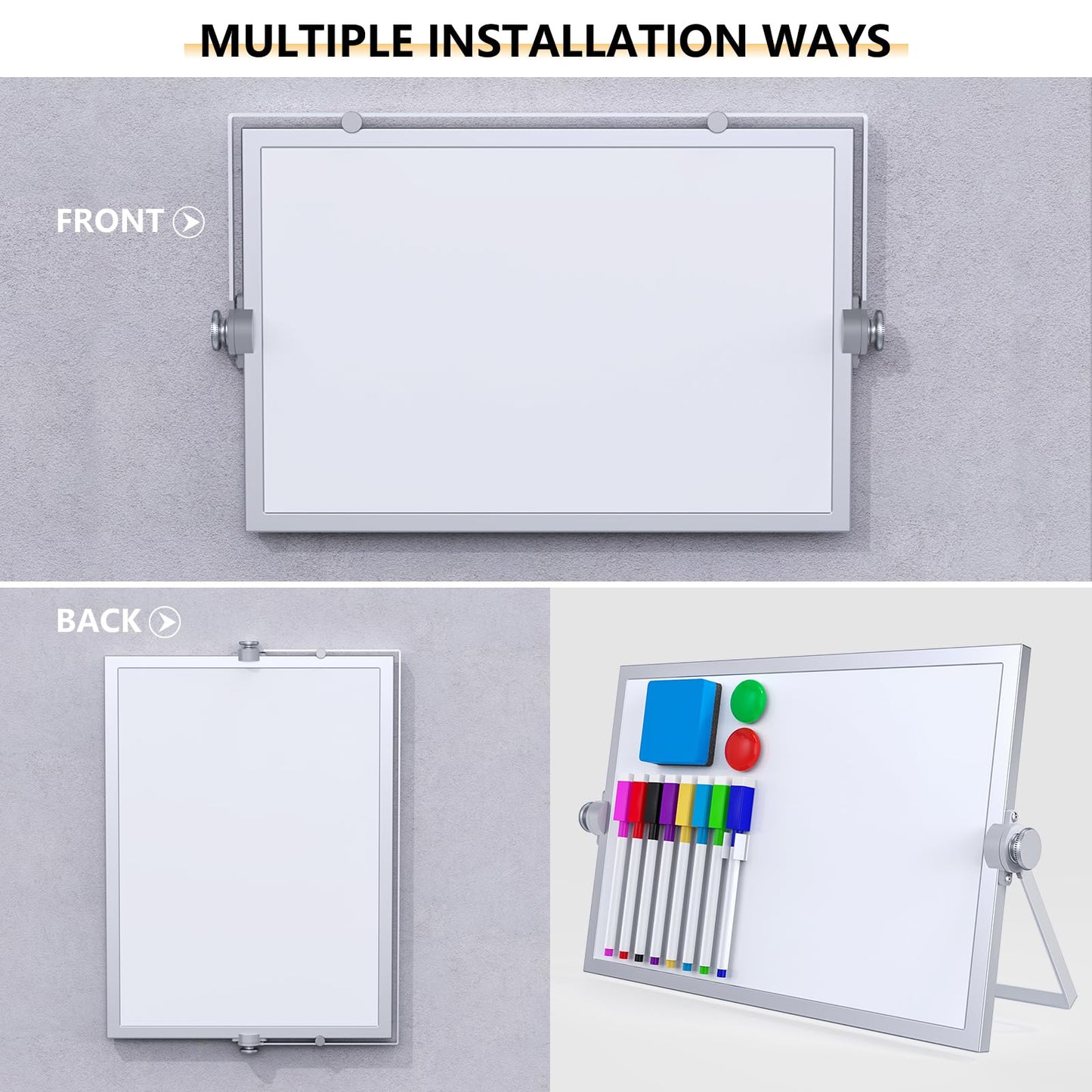 Laokiiy Small Dry Erase White Board, Magnetic Desktop Whiteboard with Stand, Dry Eease Board Mini Easel Double Sided on Table Top with Holder for Kids Drawing, Teacher Instruction
