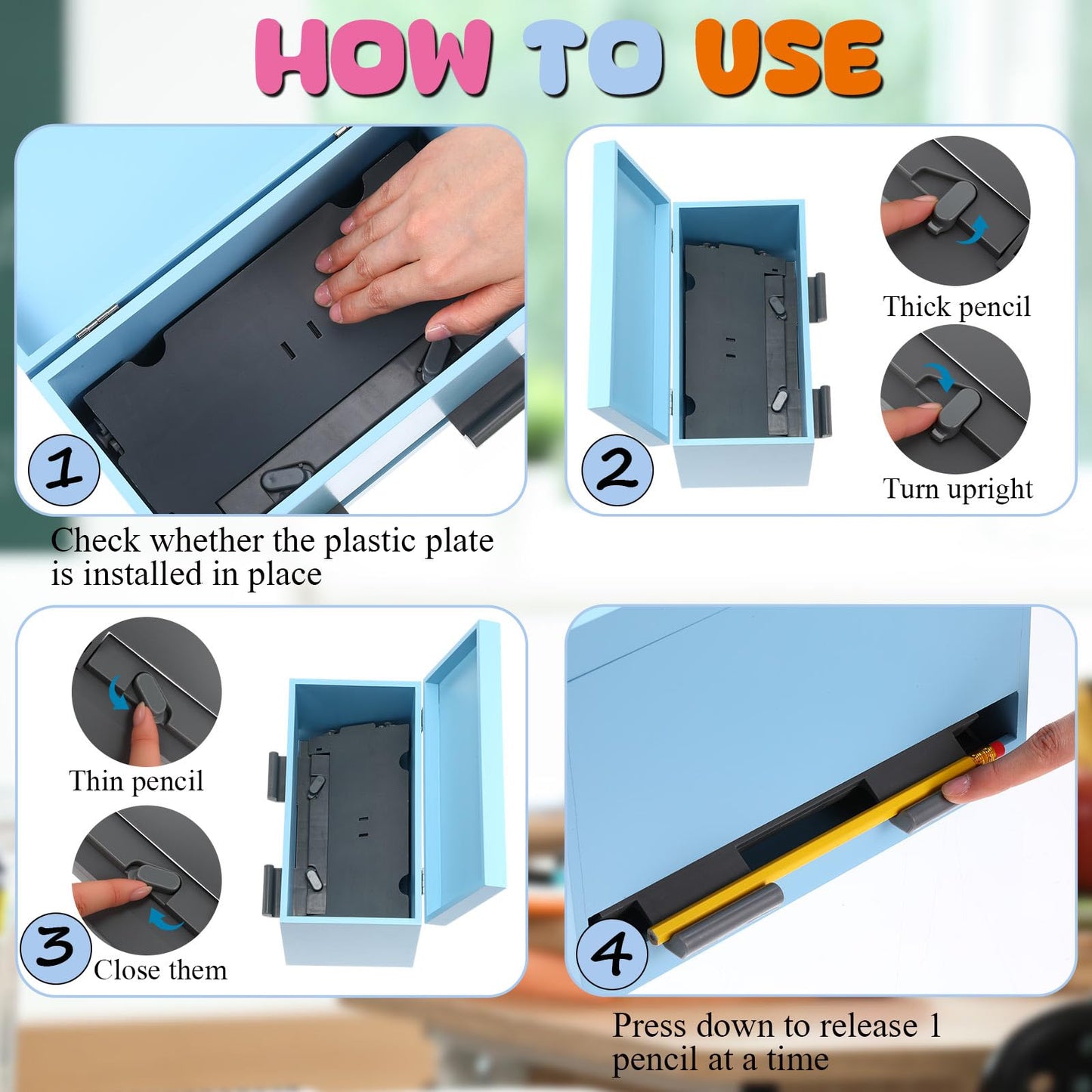 Watersay 108 Pcs Pencil Dispenser Kit for Classroom Wooden Sharp and Dull Pencil Holder 50 Pencils 50 Sharpener 6 Sticker Classroom Teacher Must Have Straw Dispenser for Back to School(Yellow)