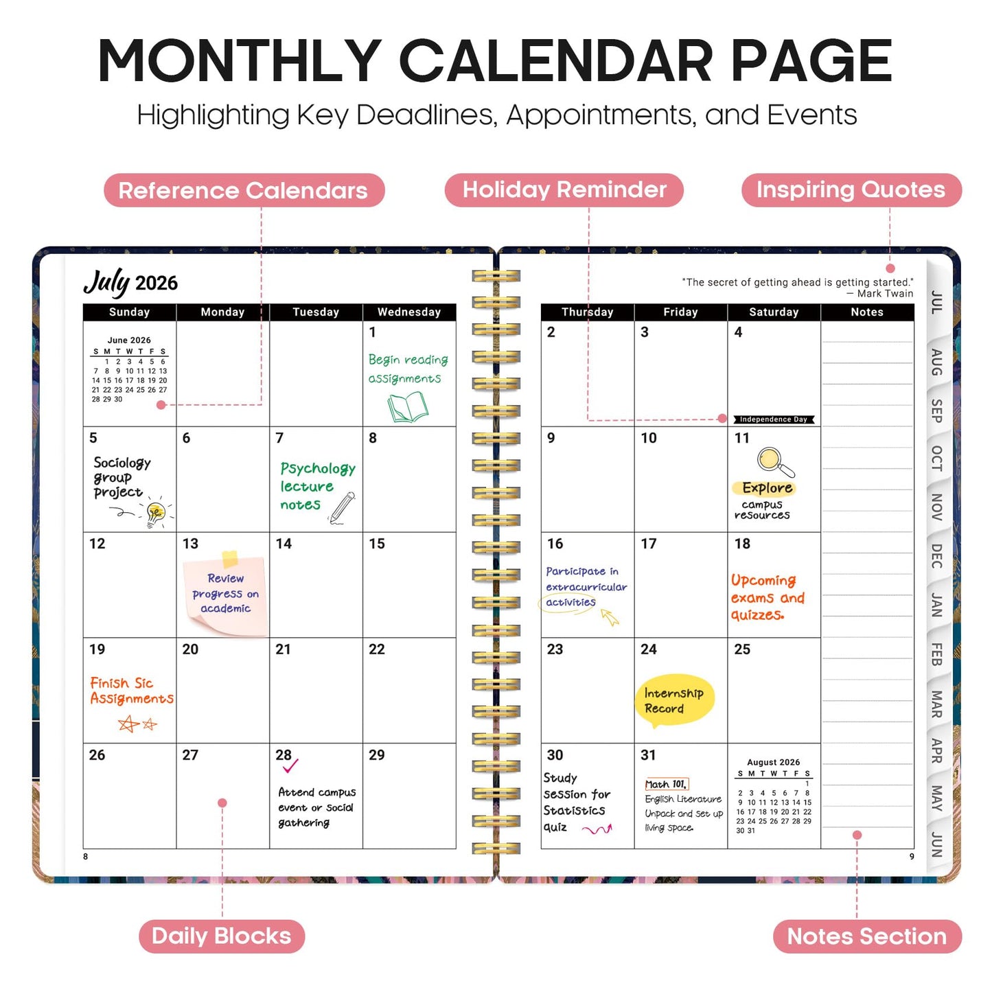 Planner 2026-2027, Academic Year Weekly and Monthly Calender Planner, from Jul 2026 - Jun 2027, Spiral Bound School Planning Book, Perfect for Teacher, Student, Women & Men, A5 (6.3" x 8.5"), Midnight Jungle