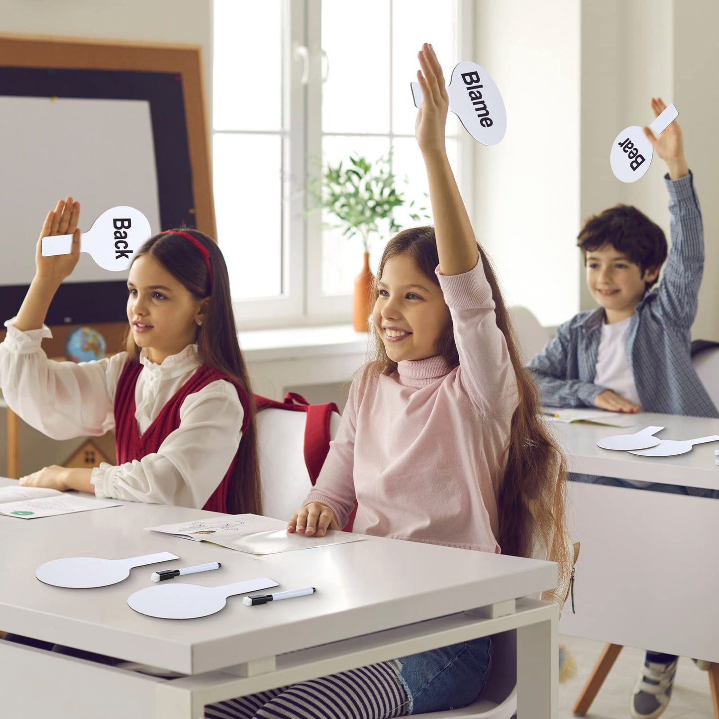 12 Sets 5x9 Inch Answer Dry Erase Paddles and 12 Black Marker Set Handheld Small Dry Erase Board Double Sided Auction Paddles Handheld Whiteboard for Classroom Voting Answering Auction Bidding