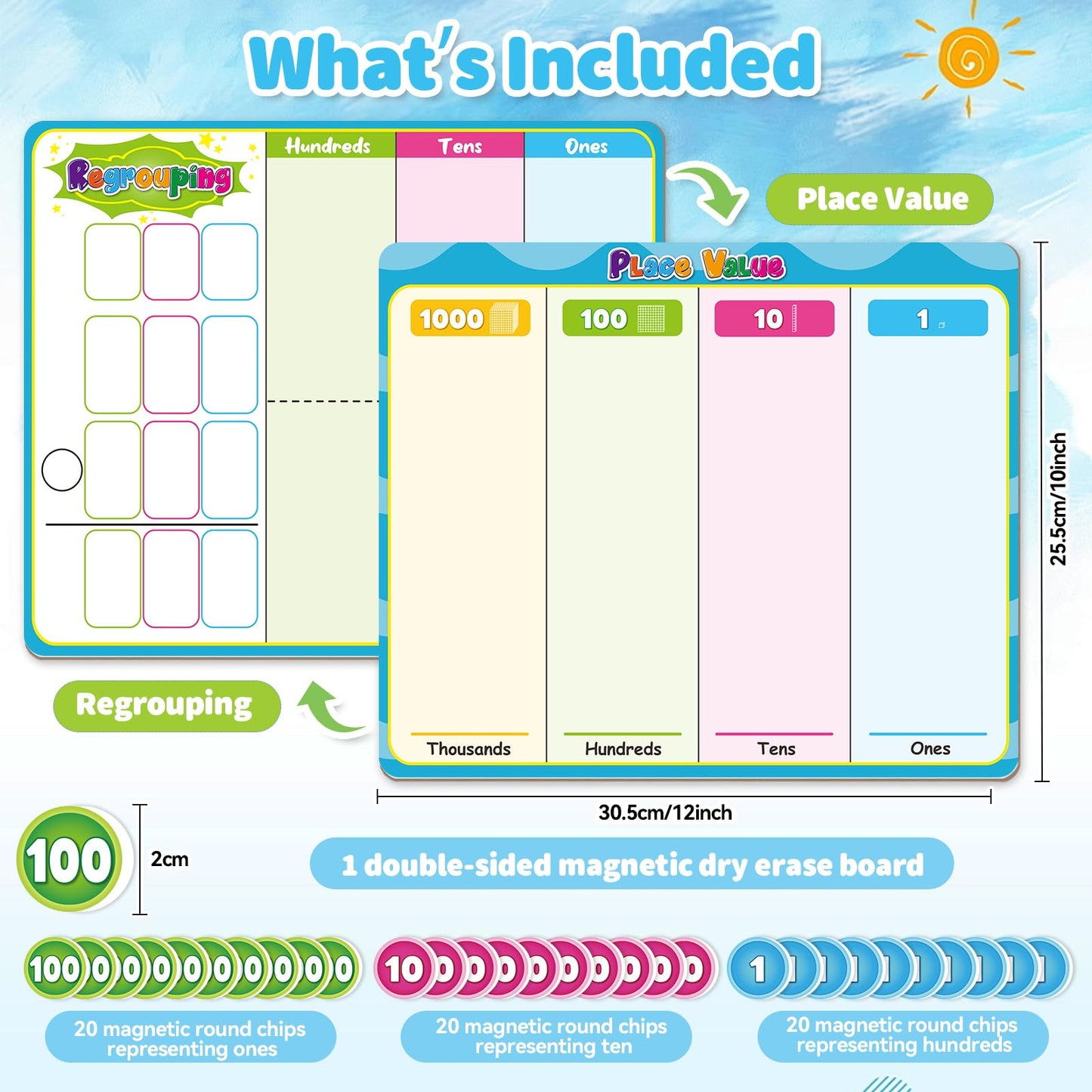 Laffunz Magnetic Place Value Manipulatives Math Games for Kids Regrouping Base Ten Blocks, Addition and Subtraction Games Classroom Must Haves 1st 2nd 3rd Grade Homeschool Supplies Small Group
