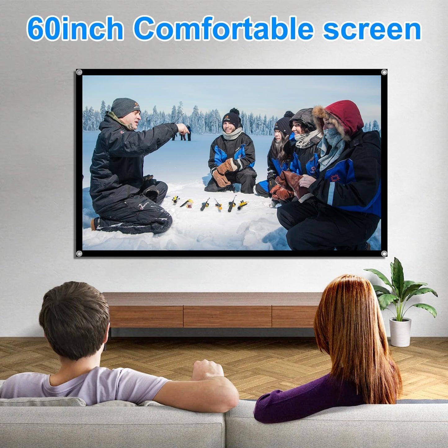 60 Inch Projector Screen, OKEDUO 4K 16:9 HD Portable Black Backing Movie Screen, Anti-Crease Indoor Outdoor Simple Install Foldable Projection Screen for Camping, RVing, Outdoor Theater Nights