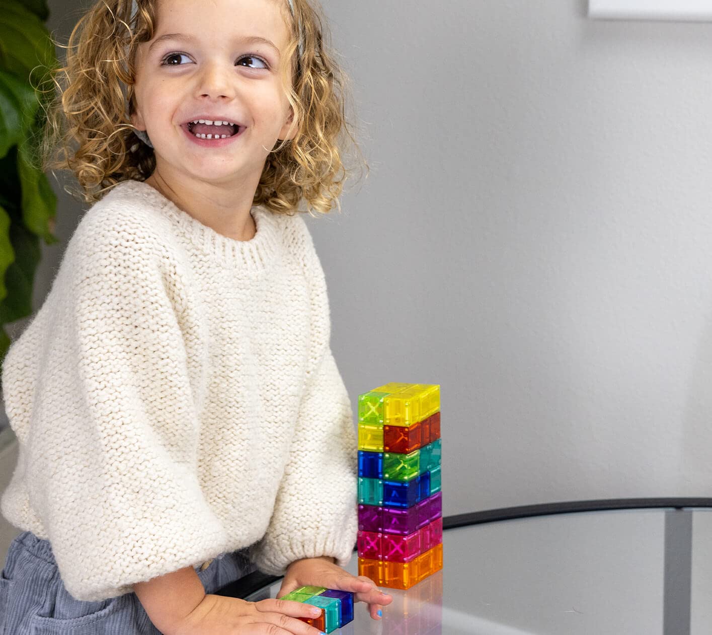 BrainSpark 48PCS Translucent Mulit-Color DigitBlocks Magnetic Building Blocks, Montessori Clear Magnet Cubes for Boys Girls Stacking Block Sets Ages 3-9