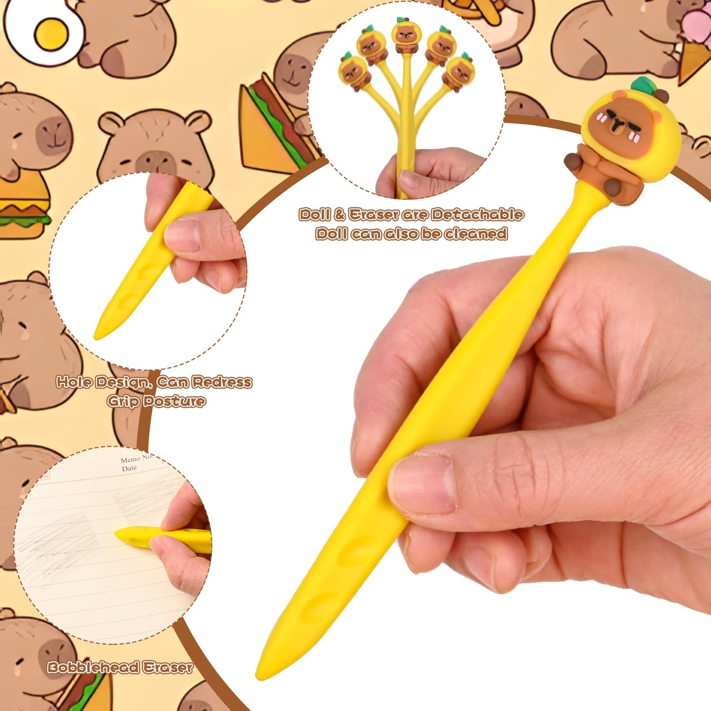 48 Pcs Cute Capybara Bobblehead Eraser for Pencils Kawaii Erasers Cute Fun Cartoon Erasers Supplies Birthday Classroom Gifts