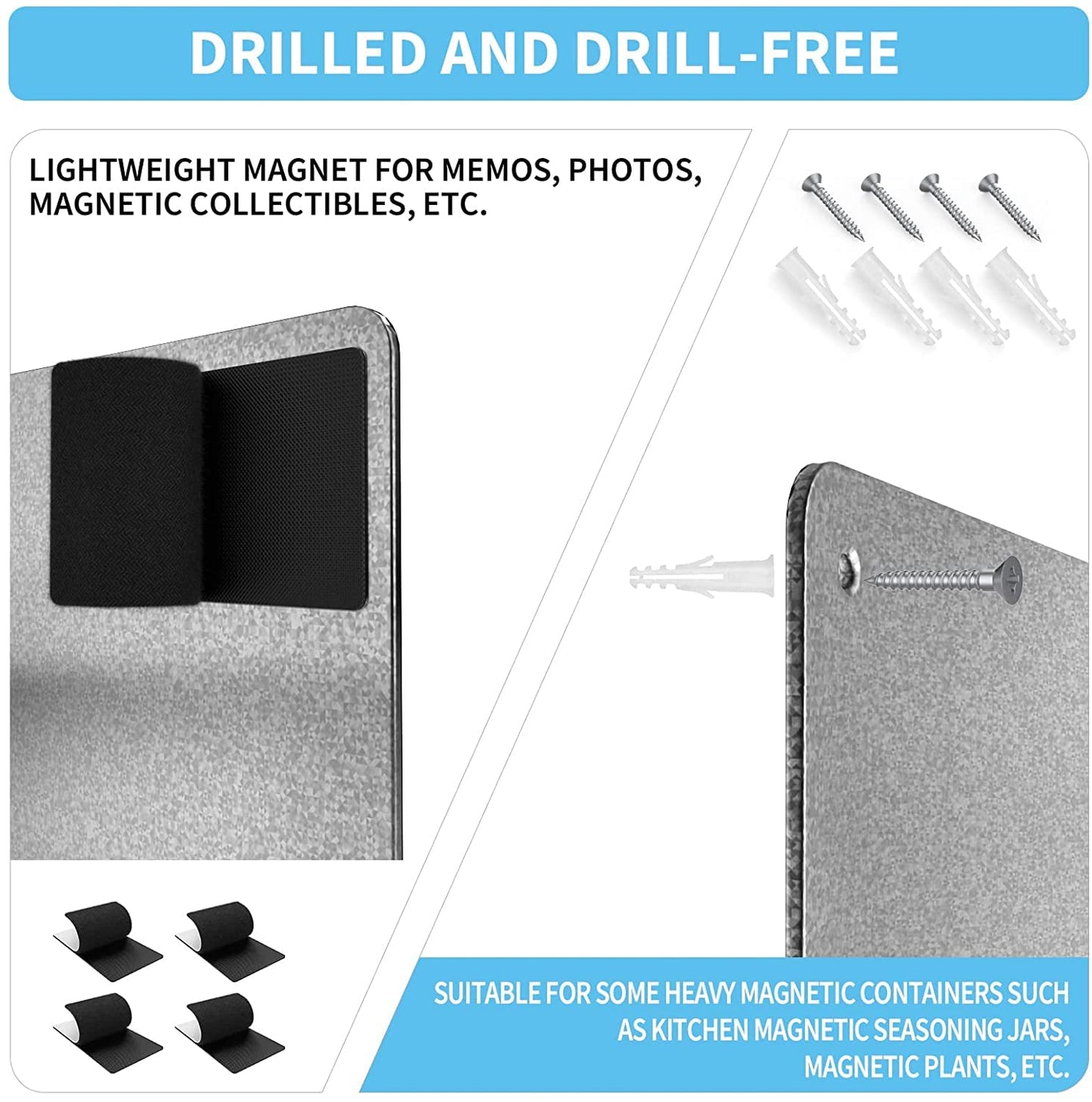 Magnetic Board,17.1" x 11.8" Magnet Display,for Magnets and Bulletin Board,Suitable for Wall, Refrigerator, Compartment, Cabinet etc,Comes with Dual Lock Tape for Easy Hanging (silver1