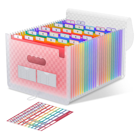 ThinkTex Accordion File Organizer, 26 Pockets Expanding File Folders, Monthly Bill Receipt Documents Organizer, A-Z Colorful Tabs, Letter/A4 Size - Pink