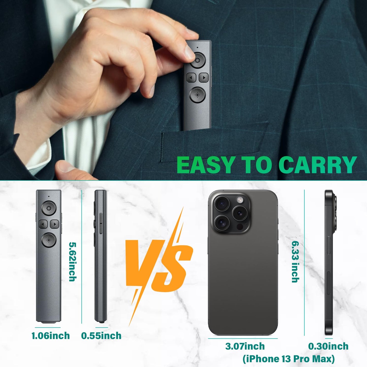 2 in 1 USB Type C Presentation Clicker, Rechargeable Presentation Clicker Wireless Presenter Remote Clicker, 2.4GHz Clicker for Powerpoint Presentations, Google Slide Advancer