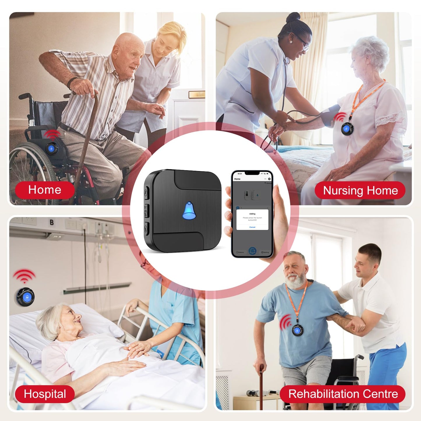CallToU Wi-Fi Wireless Caregiver Pager Call Button for Elderly at Home, APP Emergency Alert Fall Help System for Seniors, Patients/Disabled Monitoring at Home