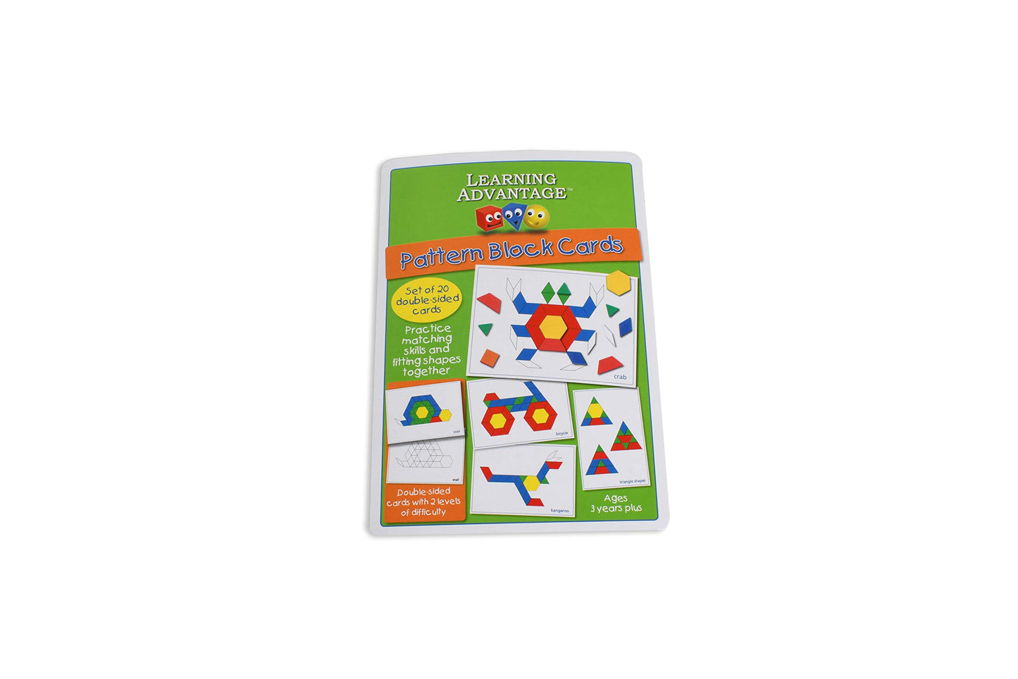 LEARNING ADVANTAGE Pattern Block Cards - Set of 20 Double-Sided Cards - Early Geometry for Kids - Teach Creativity, Sequencing and Patterning
