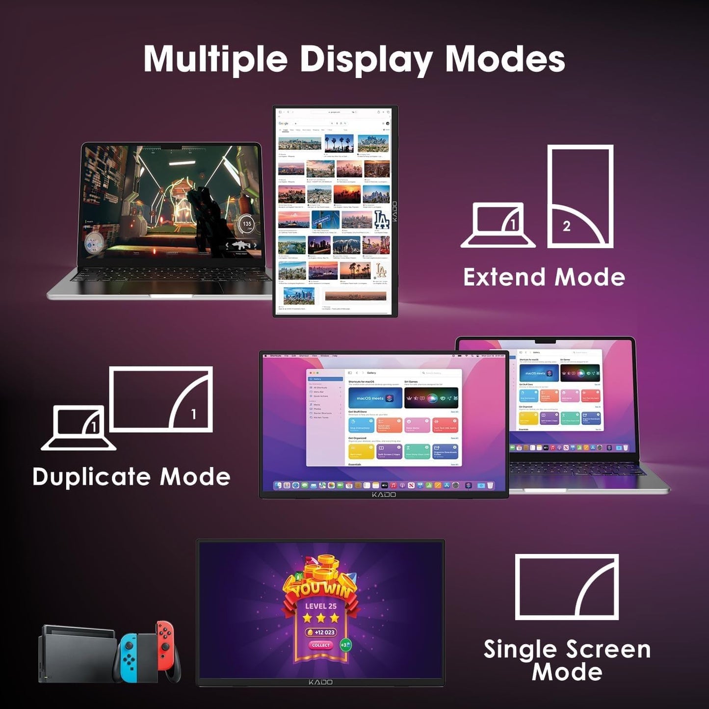 Kado Dual Portable Monitor Setup - 2-Pack 15.6" 1080p IPS Triple Monitor Extender for Laptop, 1920x1080 HDMI USB-C 180° Kickstand Built-in Speakers, Stacked Desktop Setup Office Gaming Daytrading