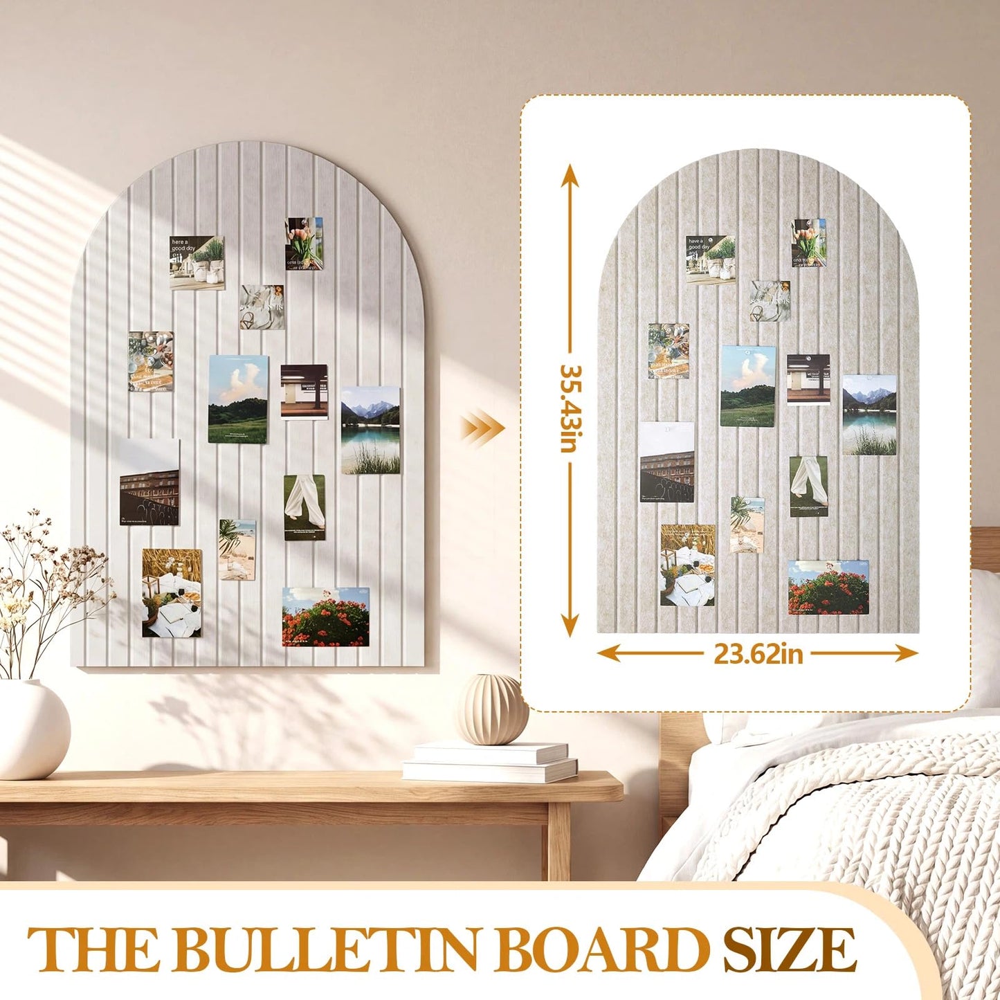 Mindsoft 2 Pcs 35" x 24" Large Integrated Arched Felt Bulletin Board - Foldable Cork Board Alternative - No Assembly Wall Decor for Office, Bedroom & Home Display Photos (Oatmeal)