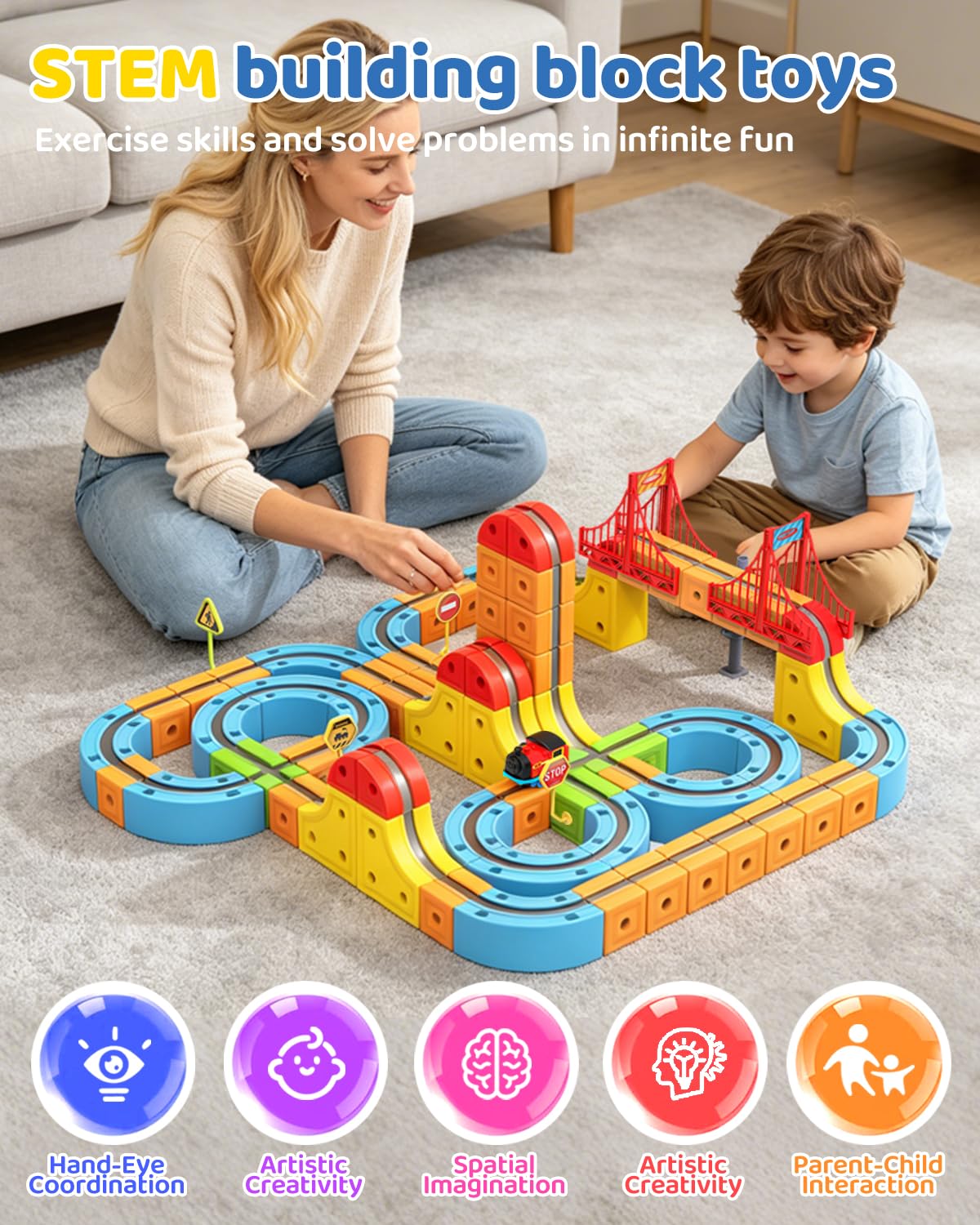 YAZ&OUZ Electric Train Set for Kids Ages 4-12, Magnetic Train Set, 3D Gravity-Defying Train Tracks, Magnetic Track Car Toys Kids Train Set, STEM Educational Building Toddler Train Set (2Train)