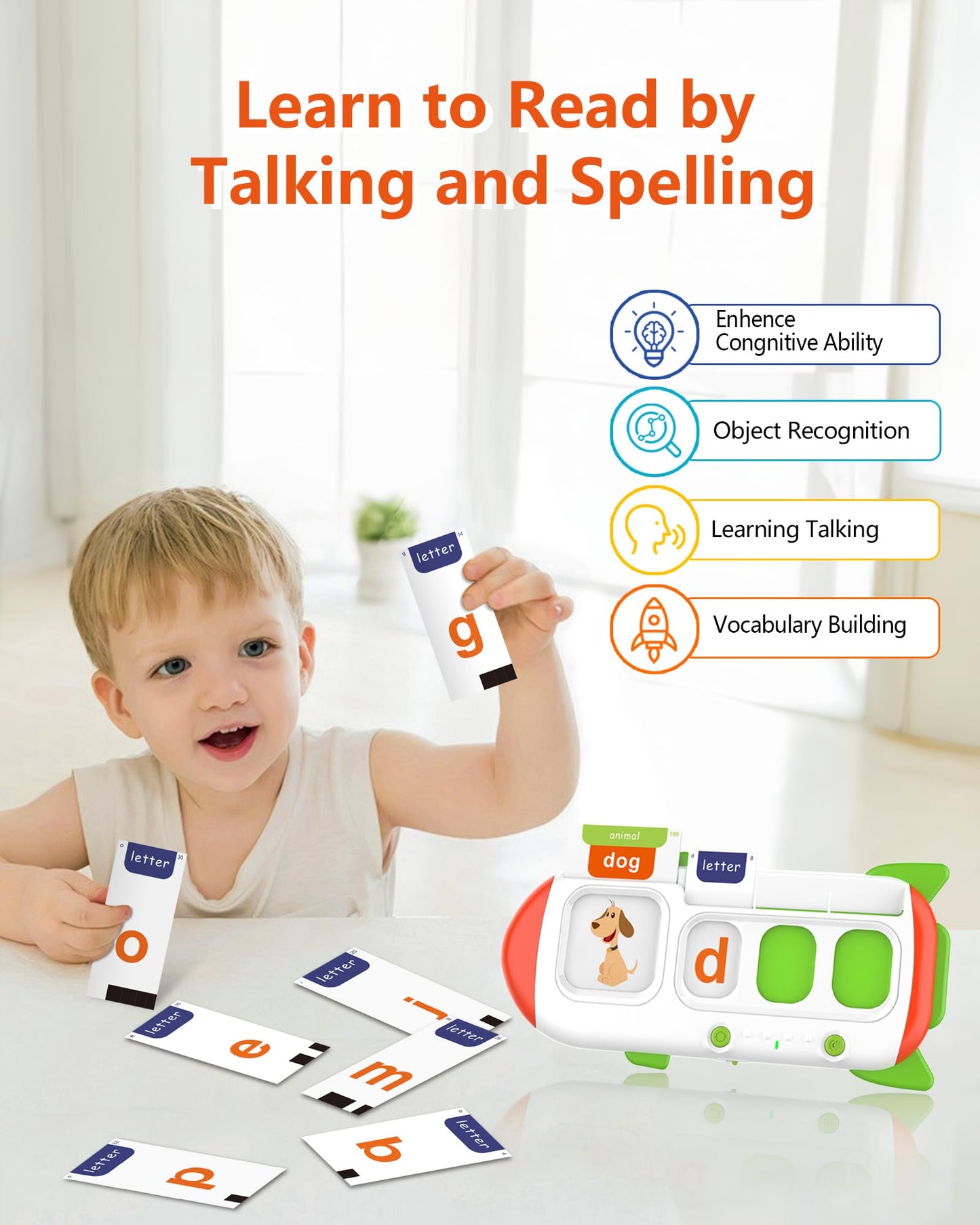 ZIKAQUQI Spelling&Talking Flash Cards for Toddlers 3-8 Years Old - Speech Therapy with 107 Sight Words - Sensory Toys for Kids with Autism, Montessori Learning Toys, Ideal Gifts for Boys&Girls