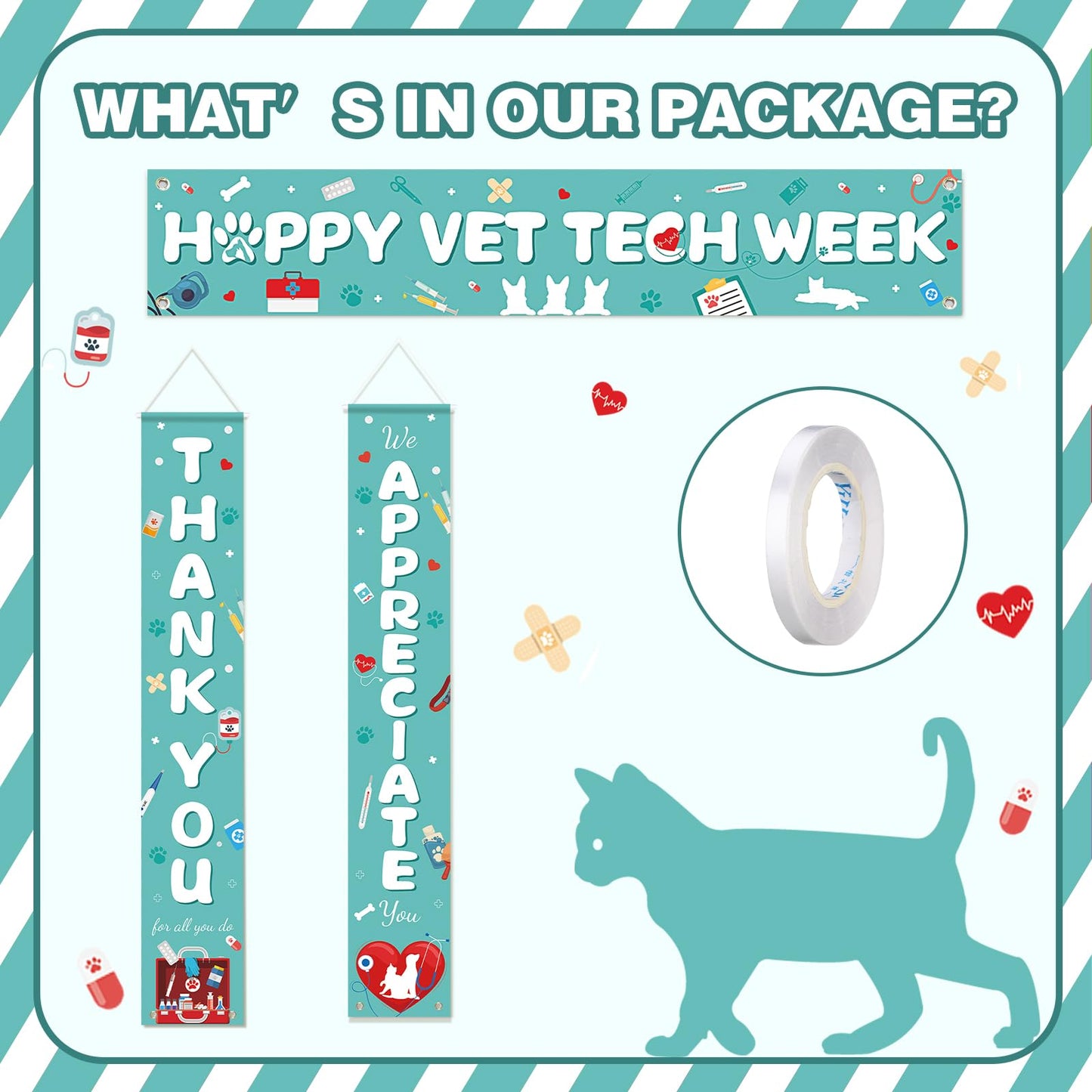 Fanfanwin 3 Pcs Happy Vet Tech Week Banner We Appreciate Thank You Veterinary Technician Week Decorations Vet Hospital Staff Party Supplies for Hard Work Nurse Enthusiast