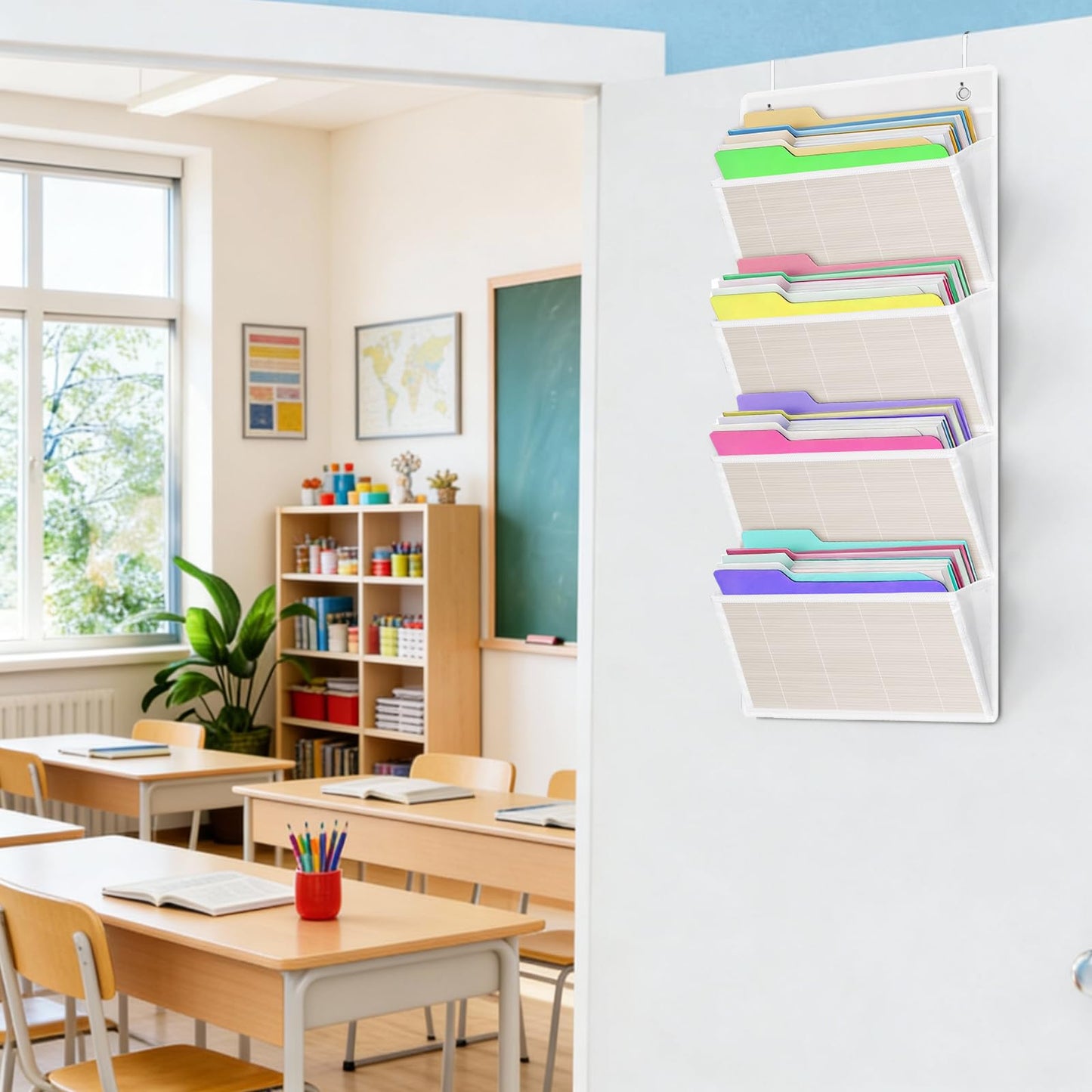 VERONLY Over the Door File Organizer - Hanging Wall Mounted File Folders Storage with 5 Extra Large Pockets for Home, 0ffice, Classroom,Chart Papers, Files, Letters,Planner, Documents (White)