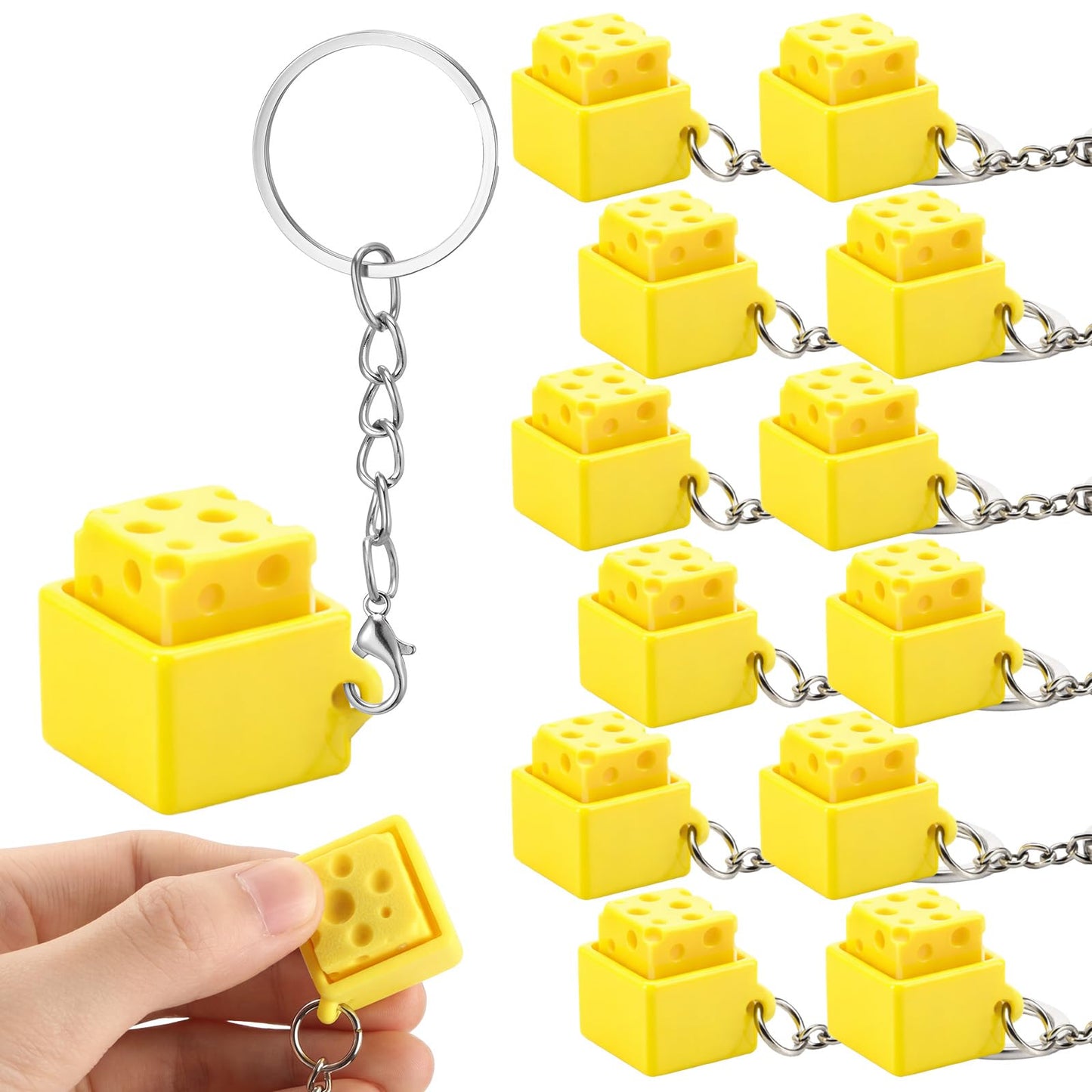 Kenning 12 Pcs Cheese Clicker Fidget Toys Keychain Bulk 3D Printed Clicker Fidget Toys Keyboard Stress Relief Keychain Gifts for Kids Student Employee Coworkers Graduation Party Favors End of Year
