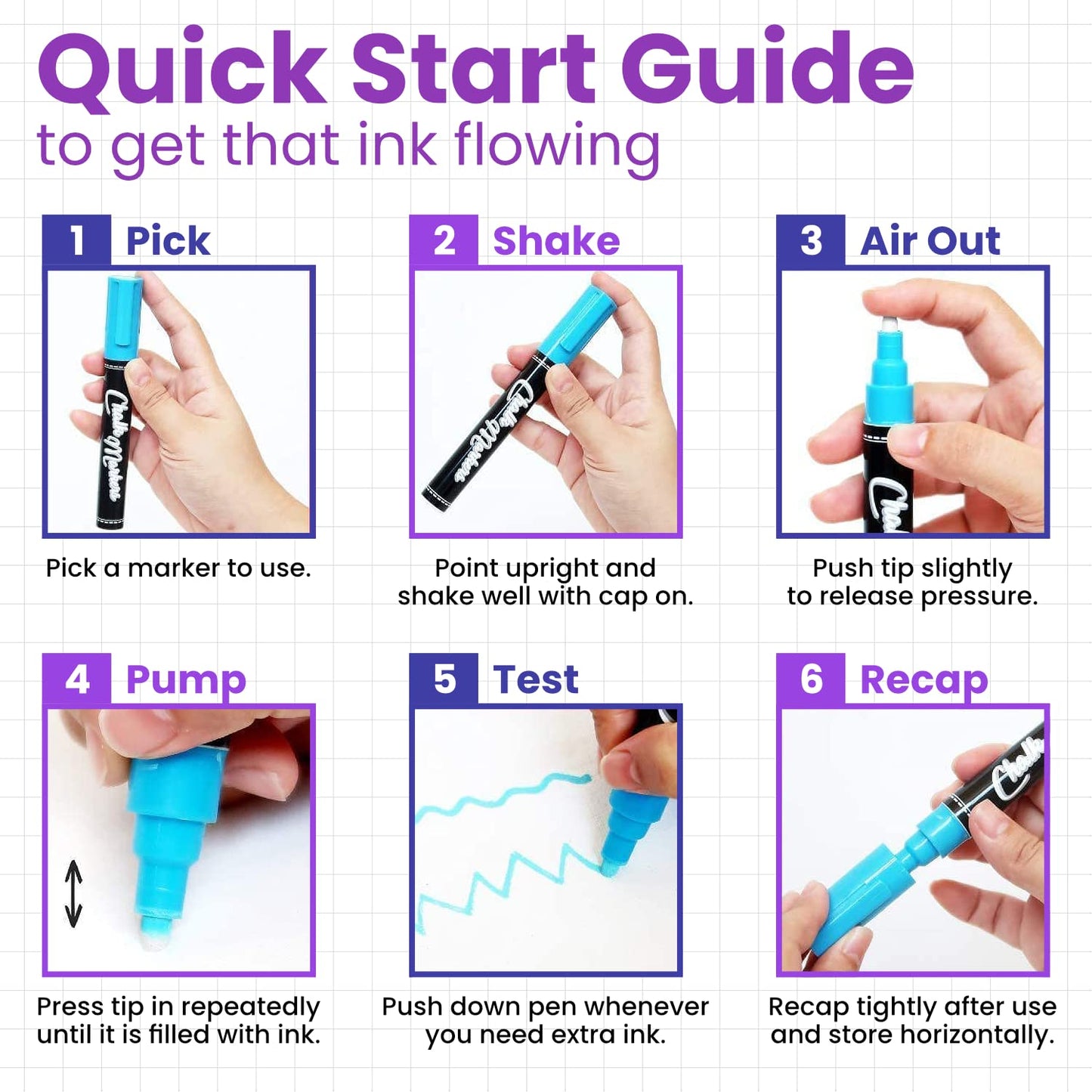 5 Purple Chalkboard Chalk Pens - Purple Dry Erase Markers for Blackboard, Chalkboard Signs, Windows, Glass | Variety Pack - Fine & Jumbo Size Ink Pen (1mm, 3mm, 6mm, 10mm, 15mm)