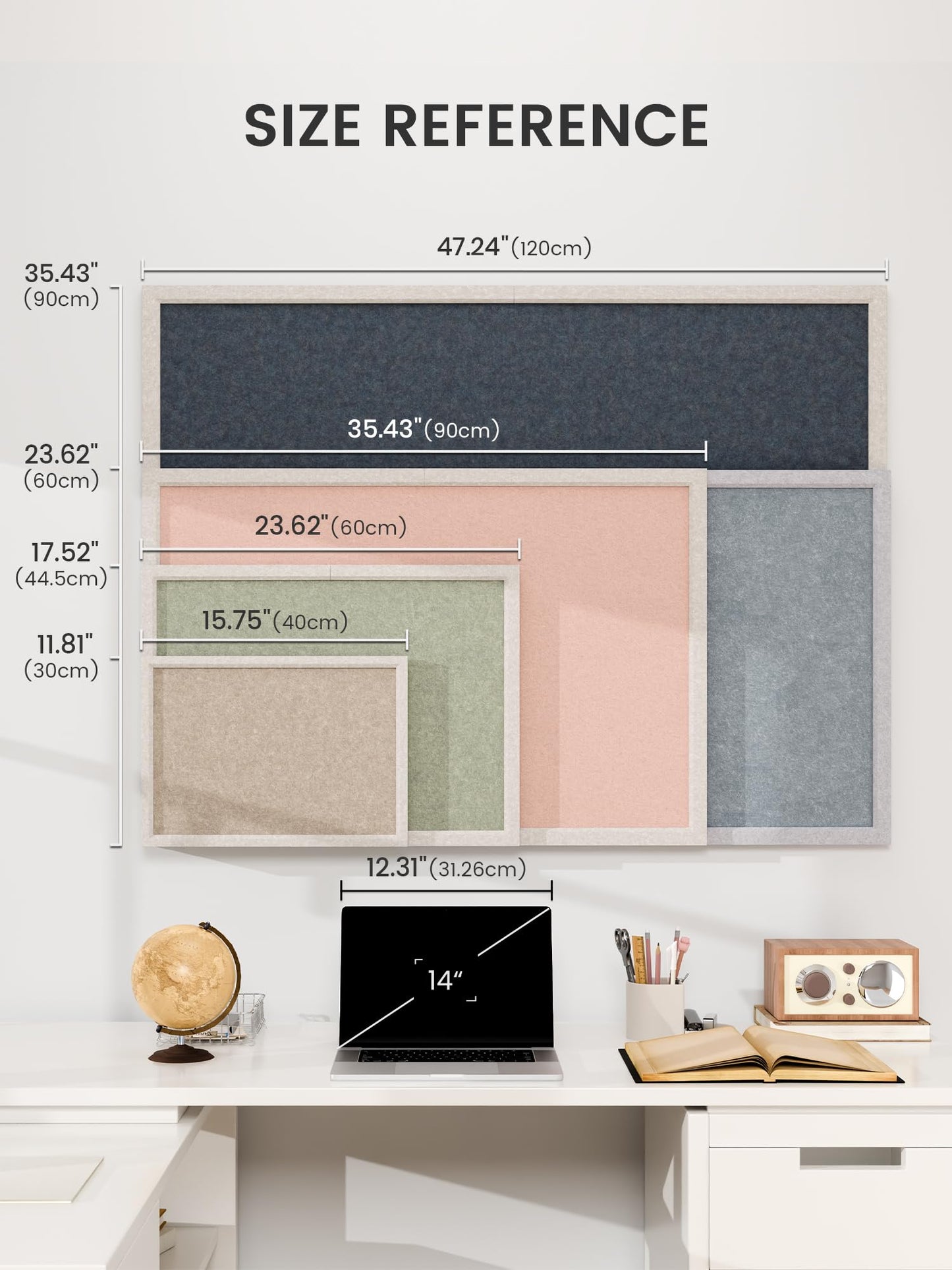 Fluxynara Foldable Cork Board Alternative, Felt Bulletin Board 35.4" x 23.6" Oatmeal Frame with 24 Adhesive Tabs, Pin Board for Home Office, Classroom, Entryway, Kitchen Wall Decor—Deep Camel