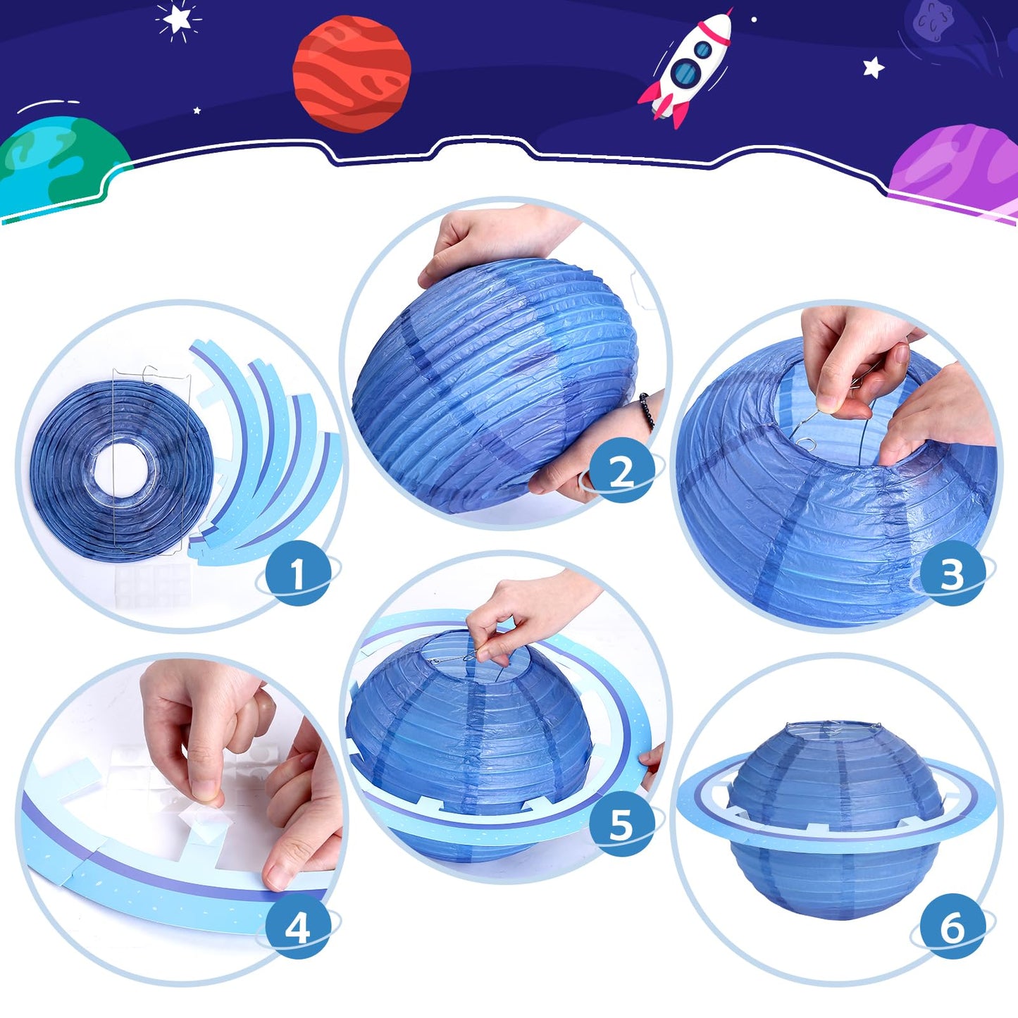 Fontien 8 pcs Planet Paper Lanterns,10 inch Outer Space Party Decorations, Solar System Hanging Paper Lanterns for Kids Birthday Baby Shower Science Classroom Home Decor